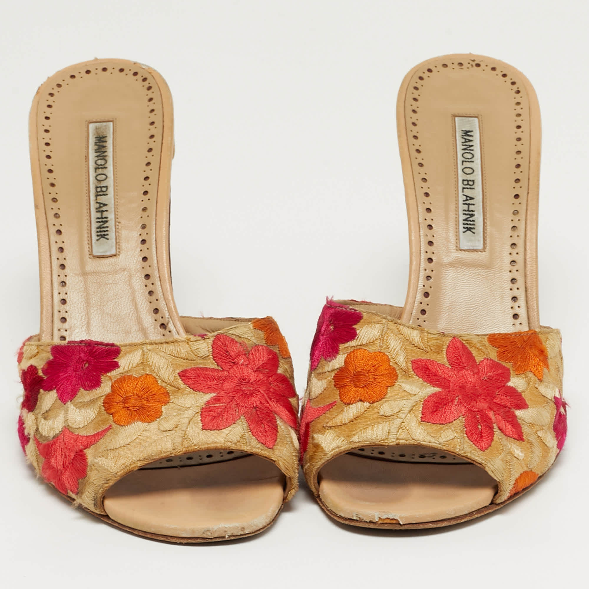 And Size 40 Multicolor Leather And Lurex Fabric Slide Sandals