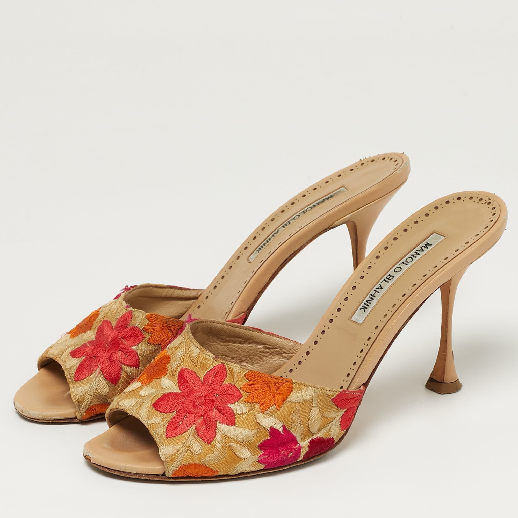 And Size 40 Multicolor Leather And Lurex Fabric Slide Sandals
