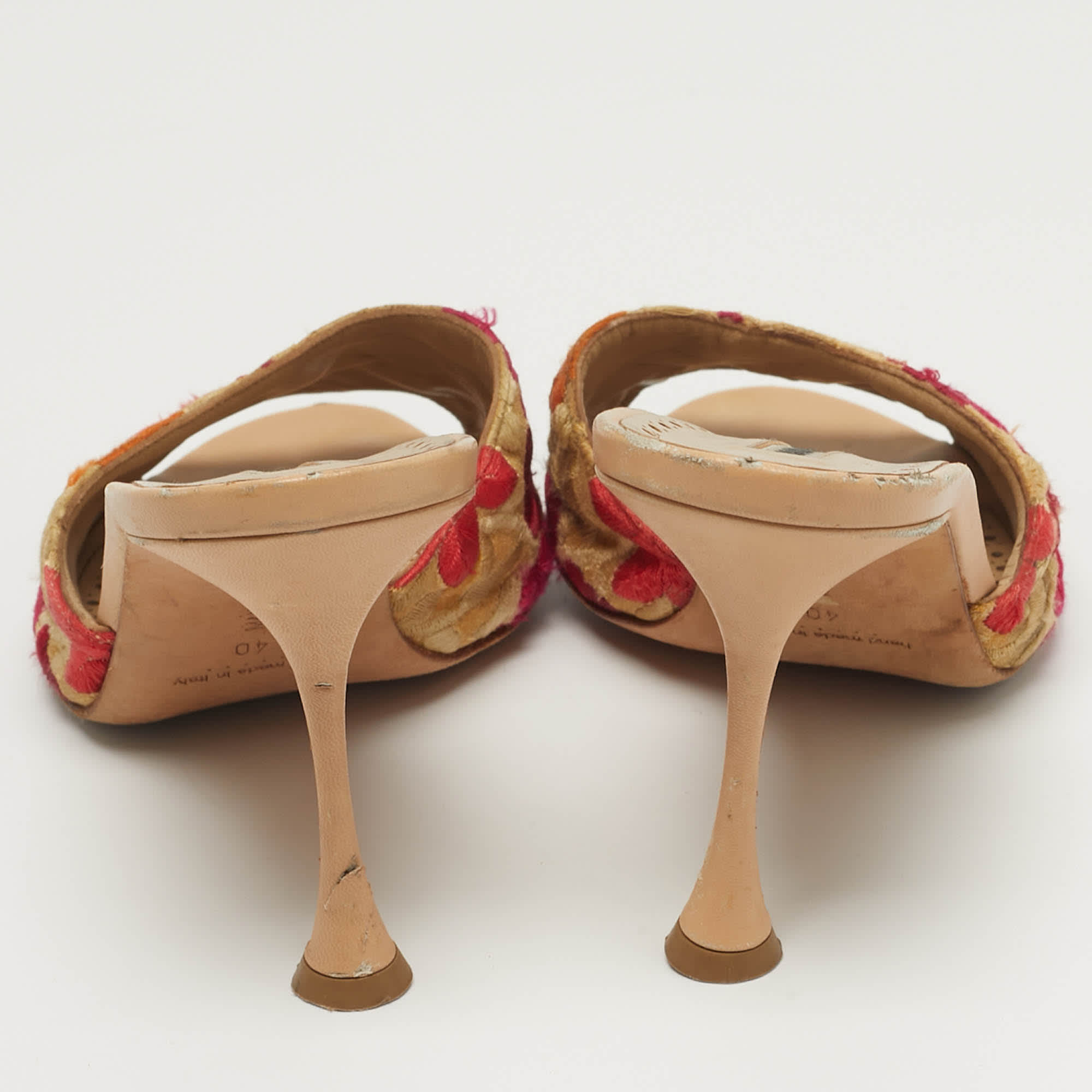 And Size 40 Multicolor Leather And Lurex Fabric Slide Sandals