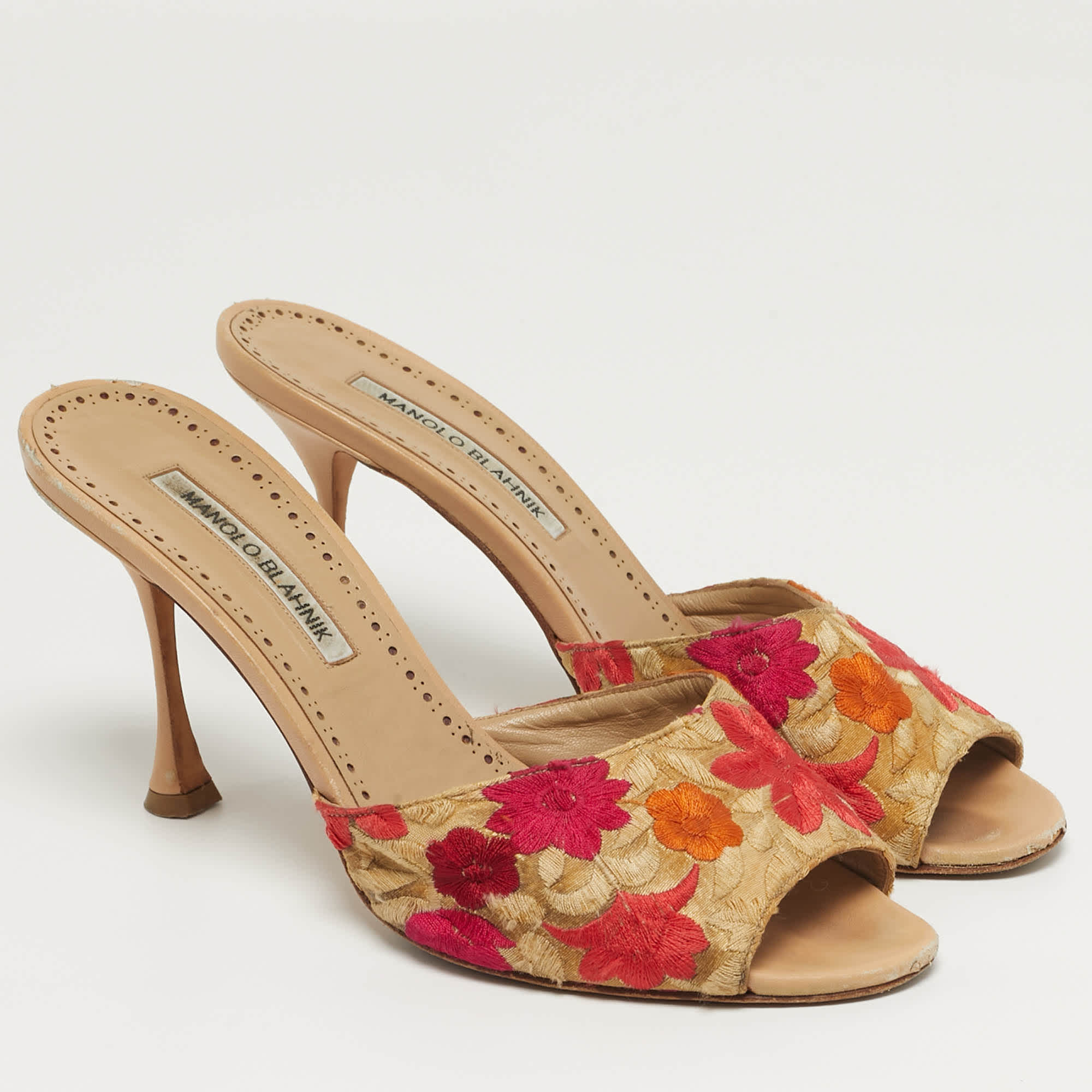 And Size 40 Multicolor Leather And Lurex Fabric Slide Sandals