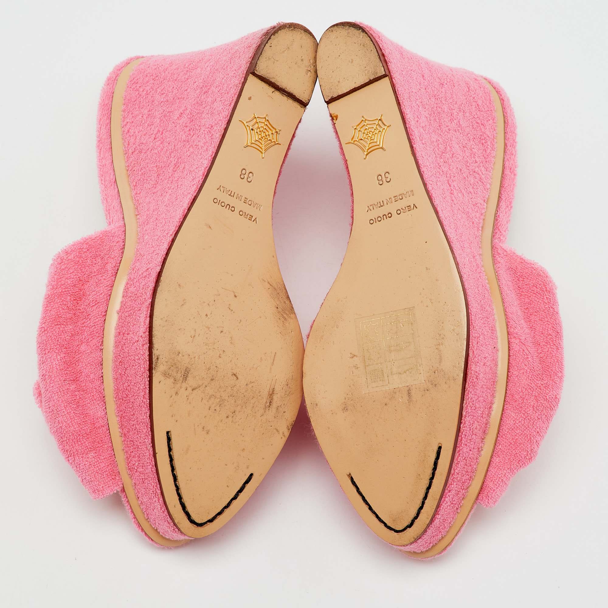 Charlotte Olympia Pink Terry Cloth Jayne Platform Wedge Sandals