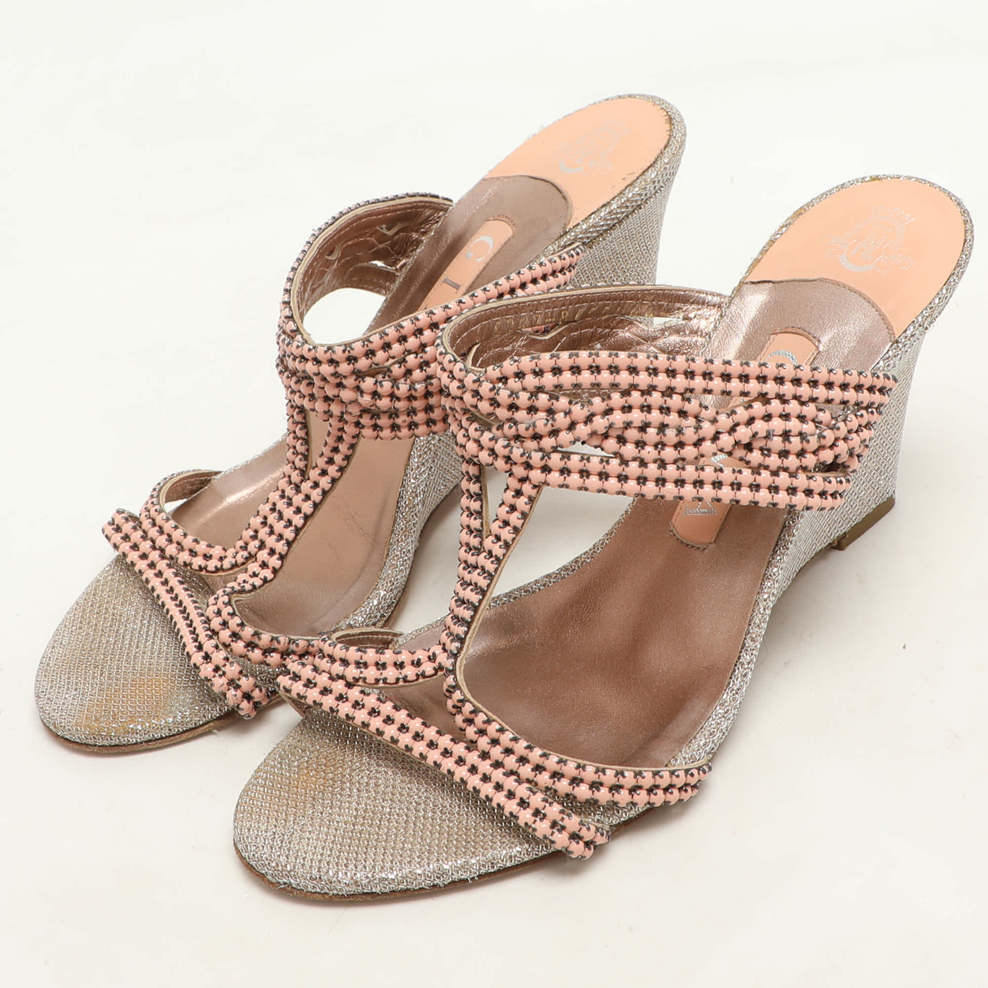 Gina Pink Beads Embellished Wedge Sandals