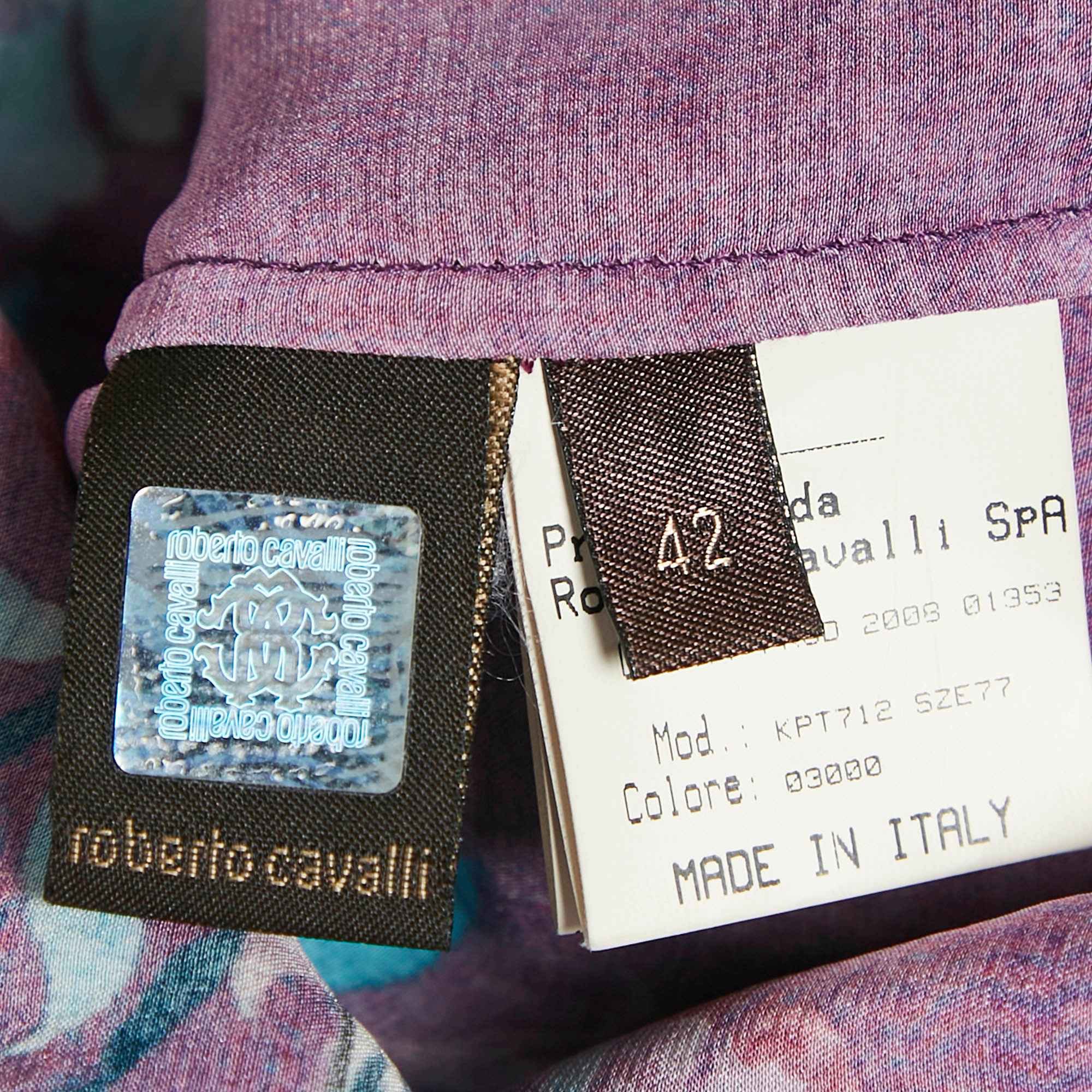 Purple Floral Print Silk Ruffled Top