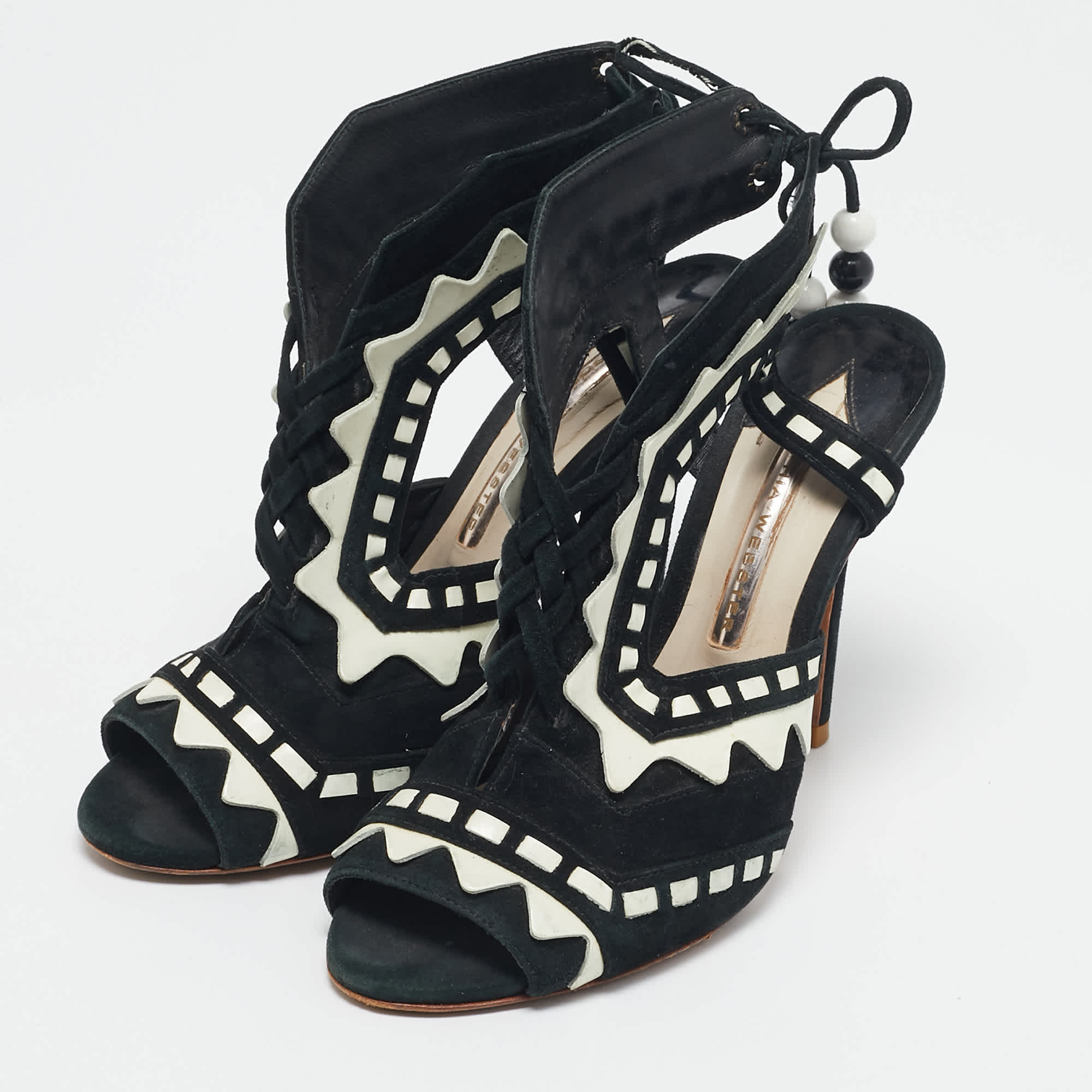 Sophia Webster Black/white Suede And Leather Riko Cut Out Ankle Sandals