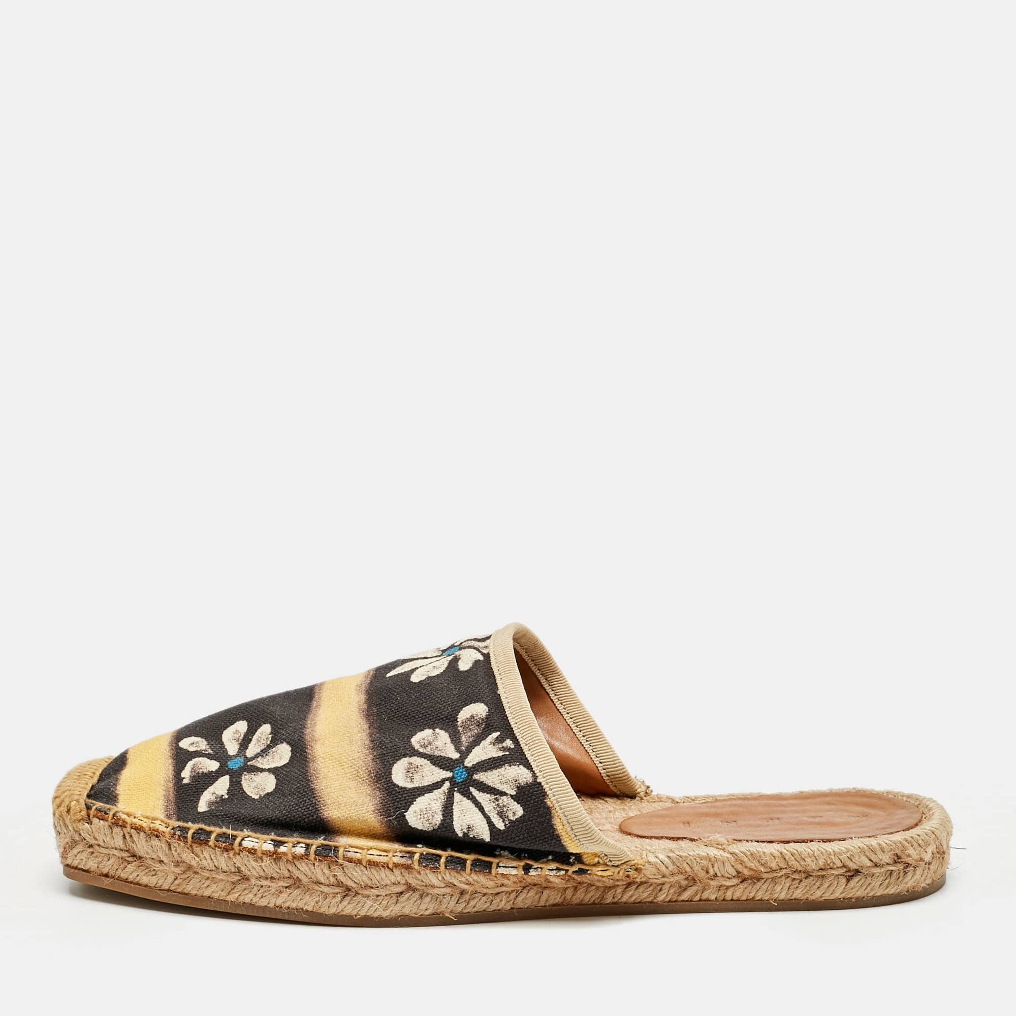 Yellow Marni Black/yellow Floral Print Canvas Espadrille Flats