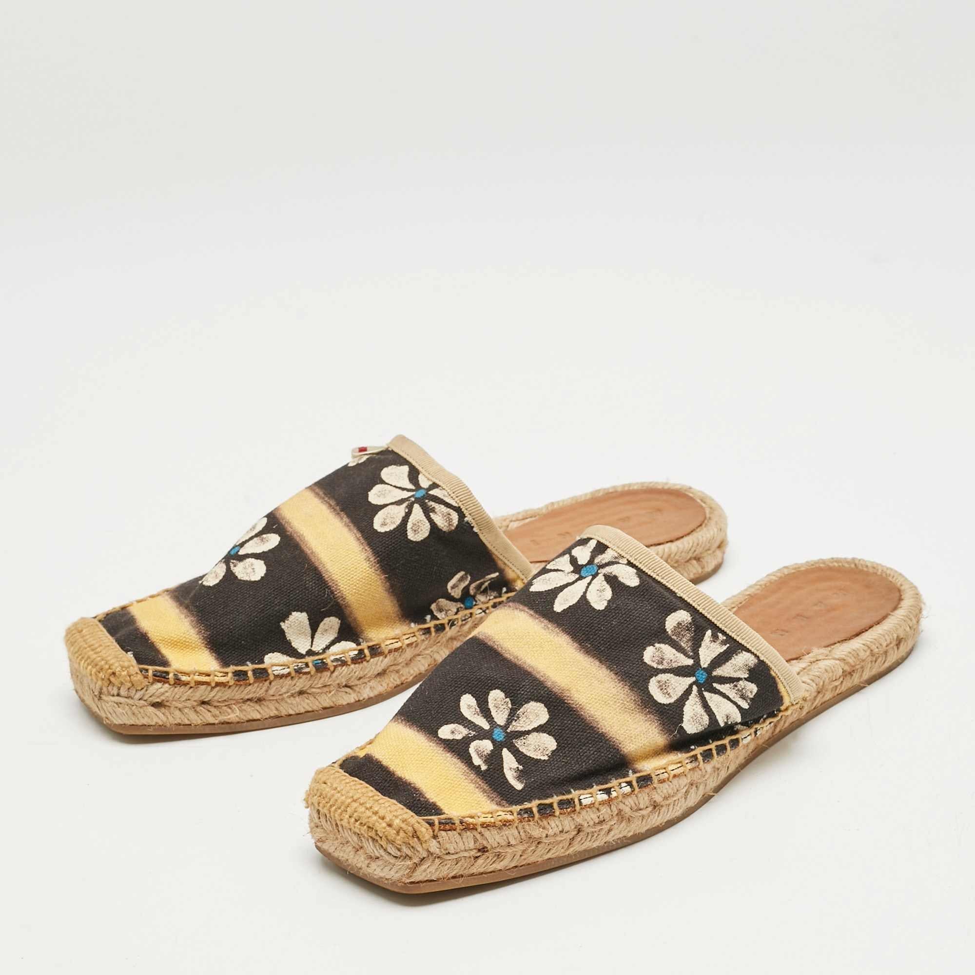 Yellow Marni Black/yellow Floral Print Canvas Espadrille Flats