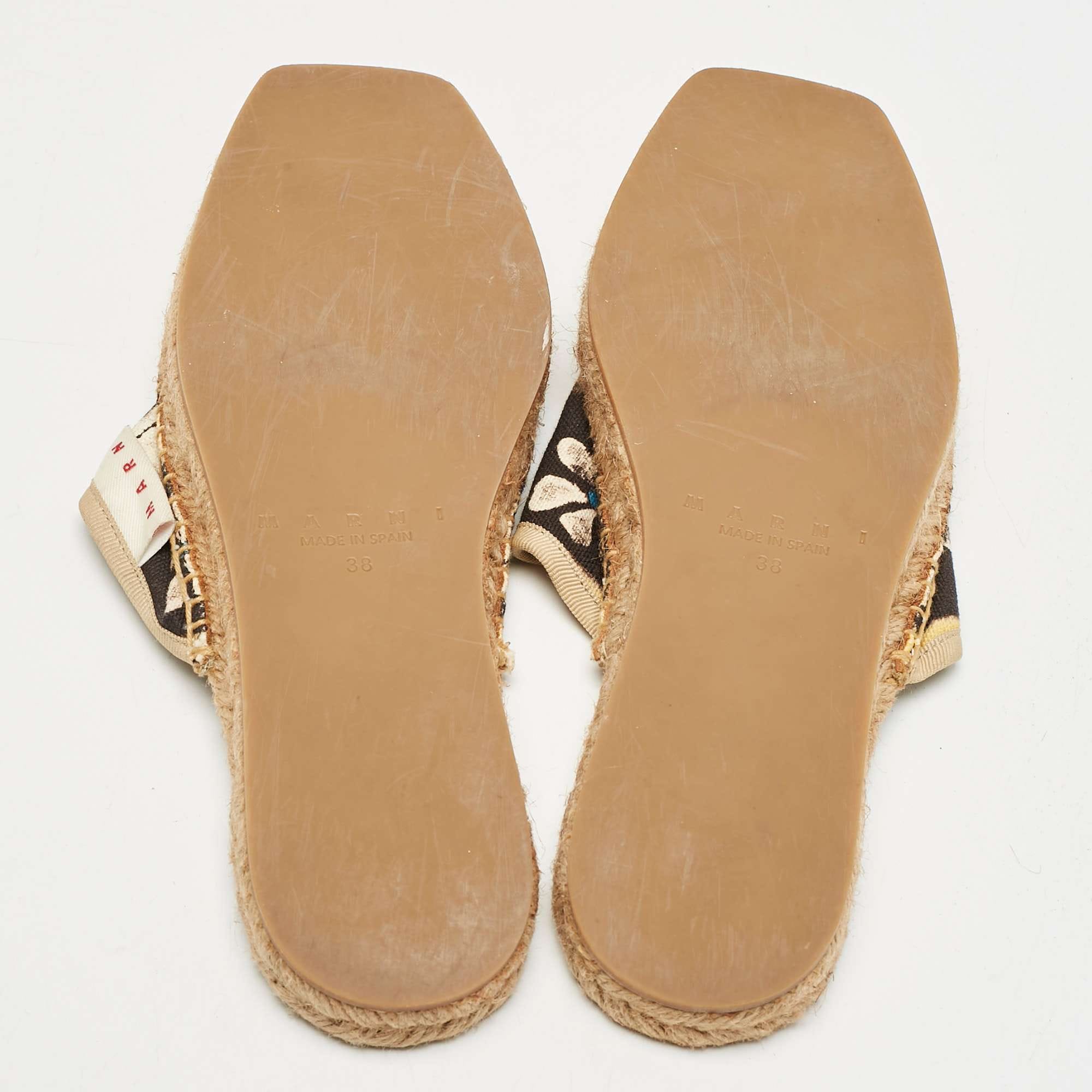 Yellow Marni Black/yellow Floral Print Canvas Espadrille Flats