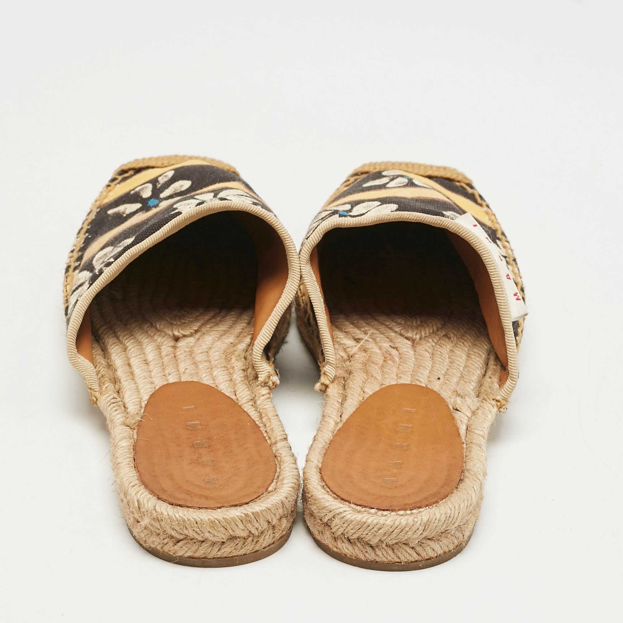 Yellow Marni Black/yellow Floral Print Canvas Espadrille Flats