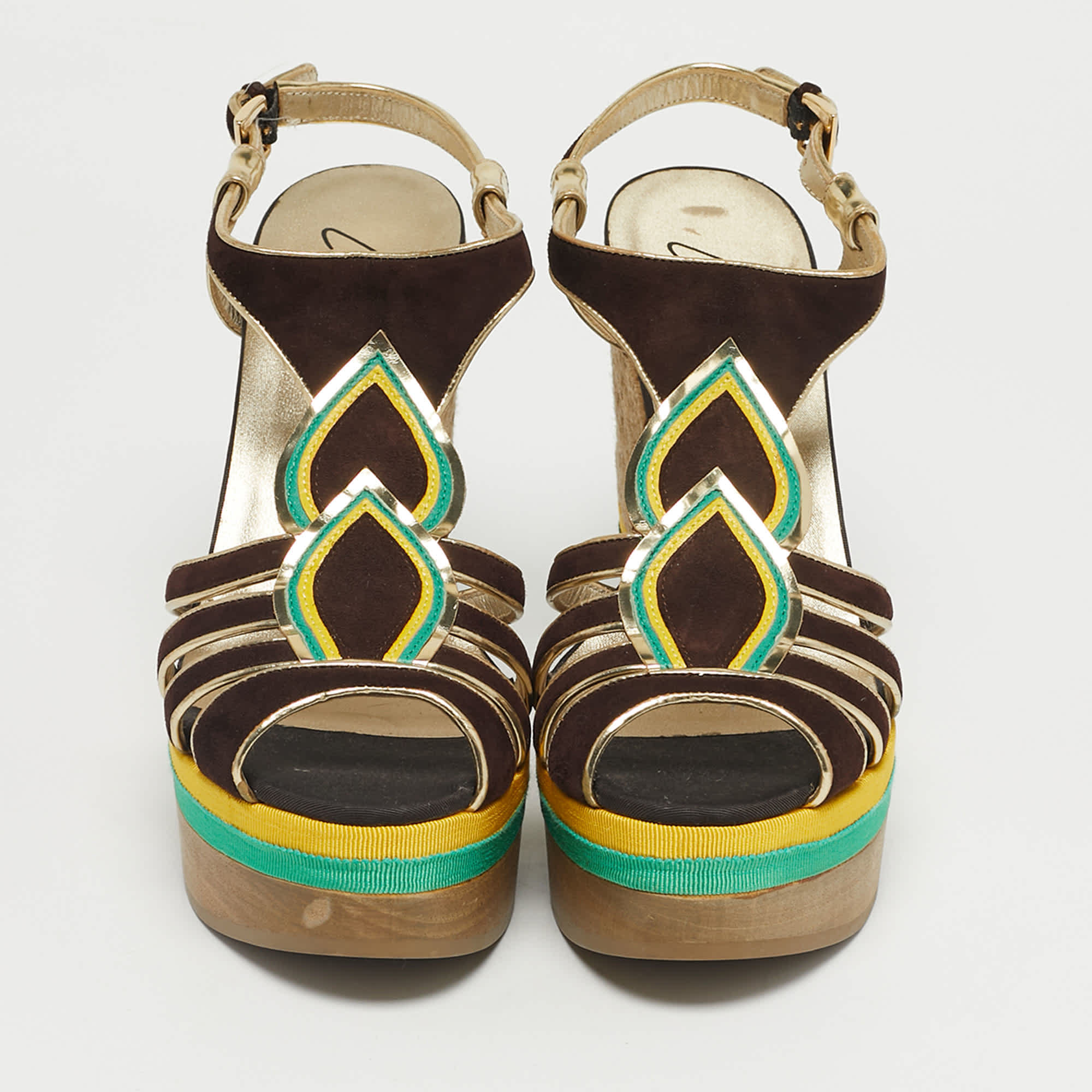 Loriblu Multicolor Leather And Suede Wedge Sandals