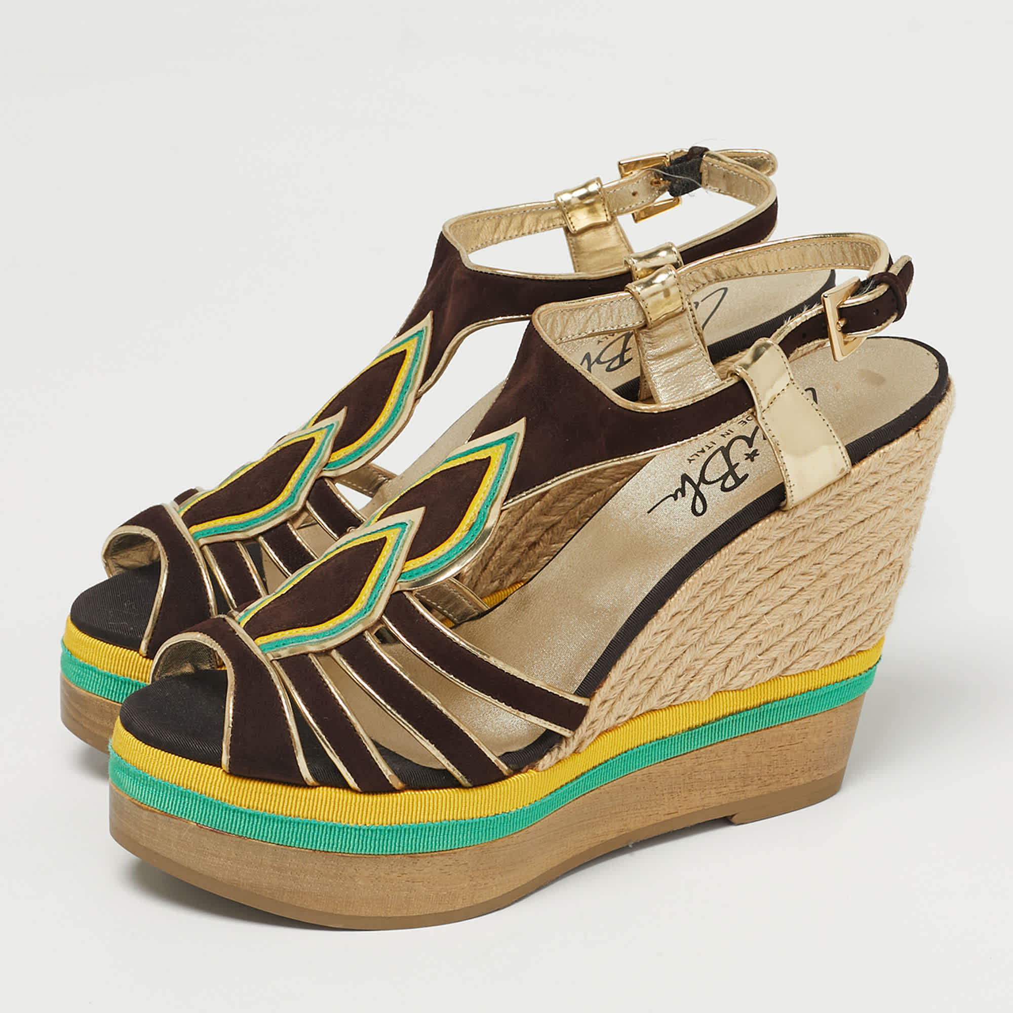 Loriblu Multicolor Leather And Suede Wedge Sandals