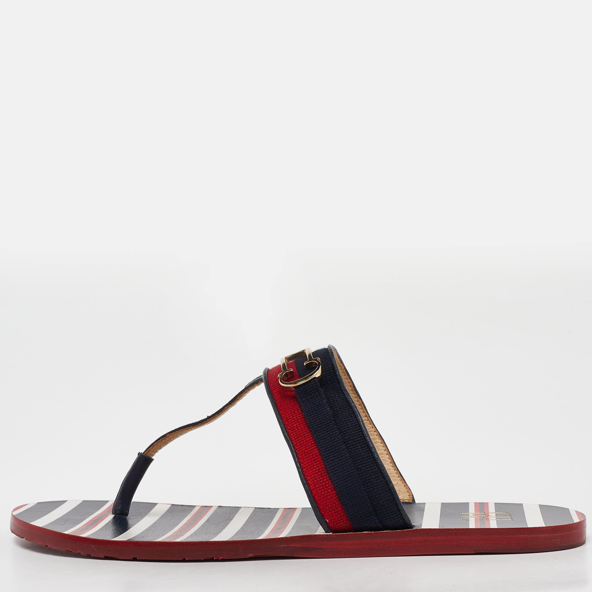 Ch Carolina Herrera Multicolor Canvas And Leather Thong Flats