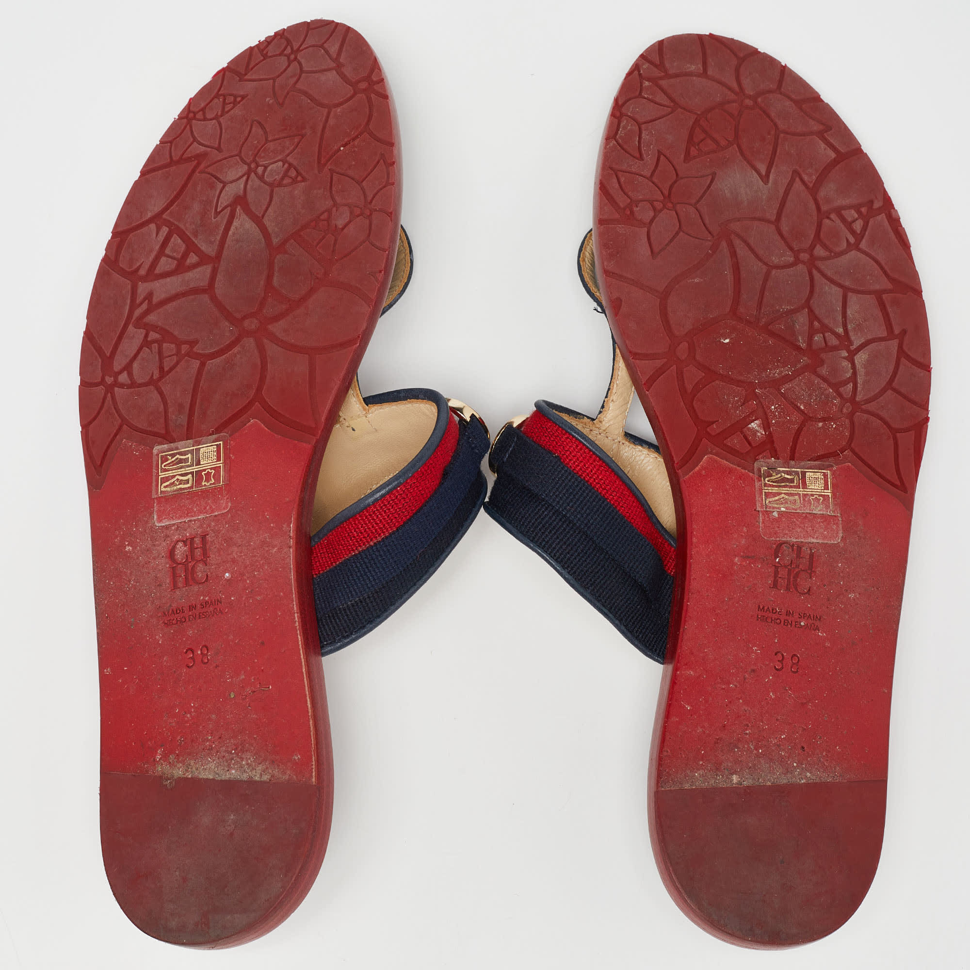 Ch Carolina Herrera Multicolor Canvas And Leather Thong Flats