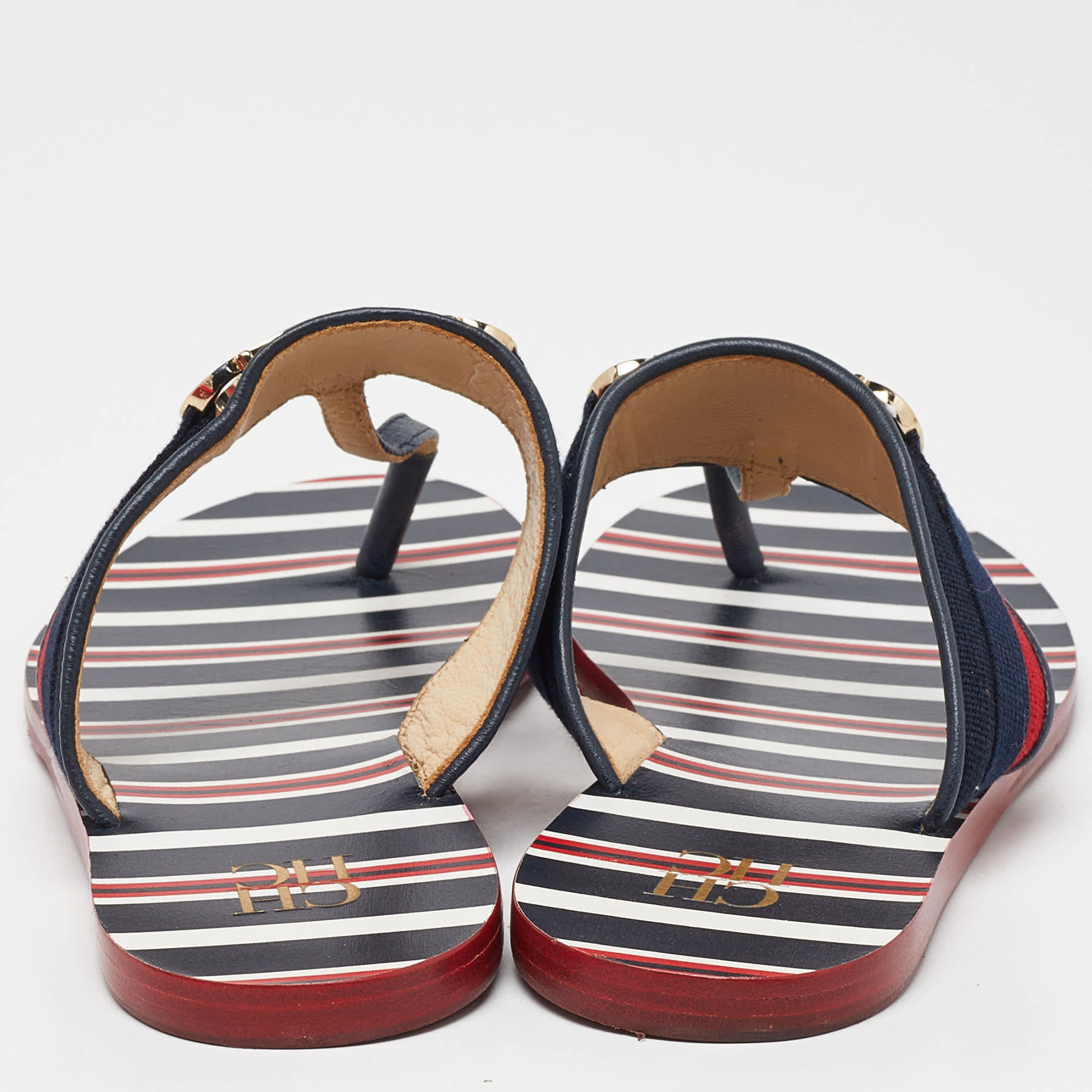 Ch Carolina Herrera Multicolor Canvas And Leather Thong Flats