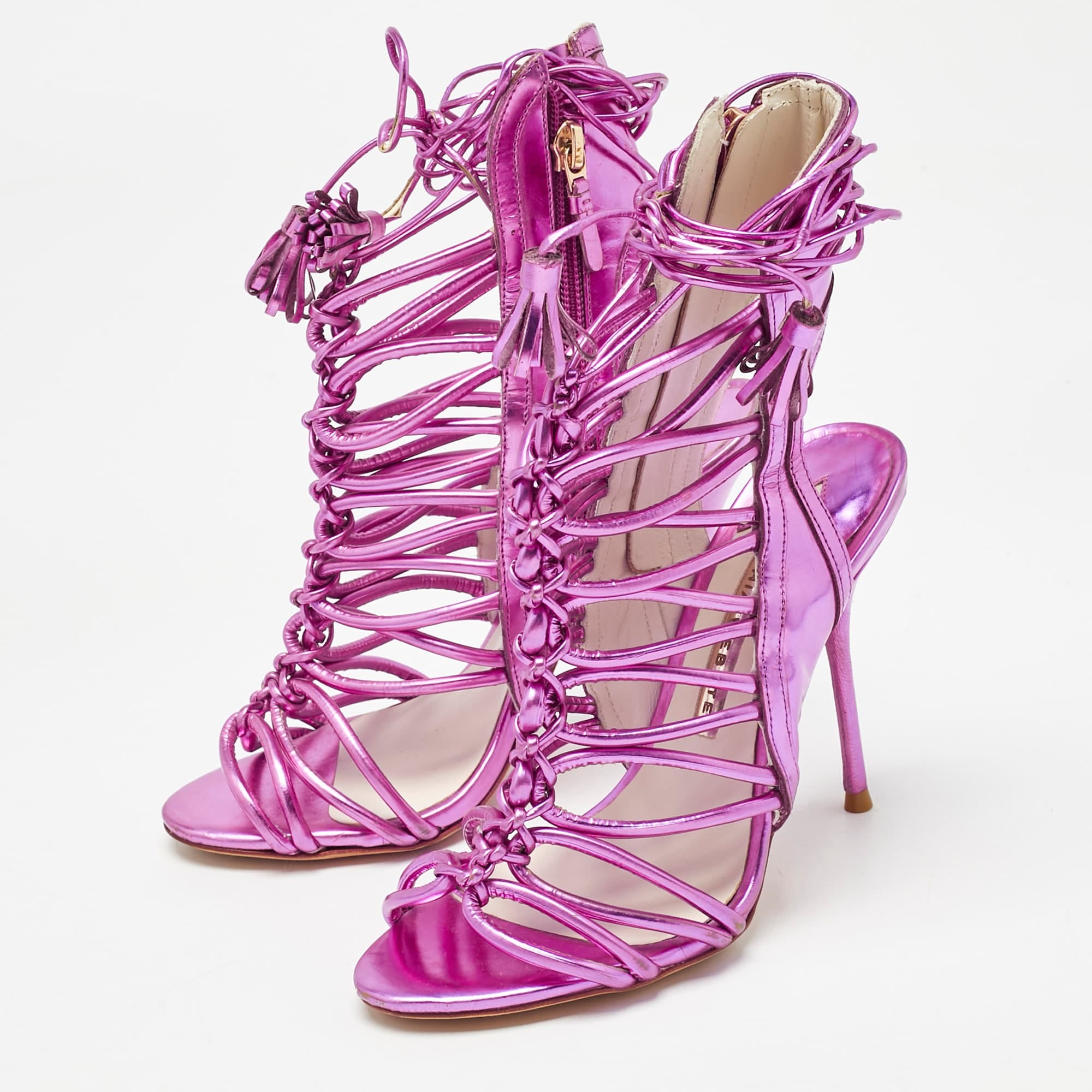 Sophia Webster Metallic Purple Leather Lacey Tie Up Sandals