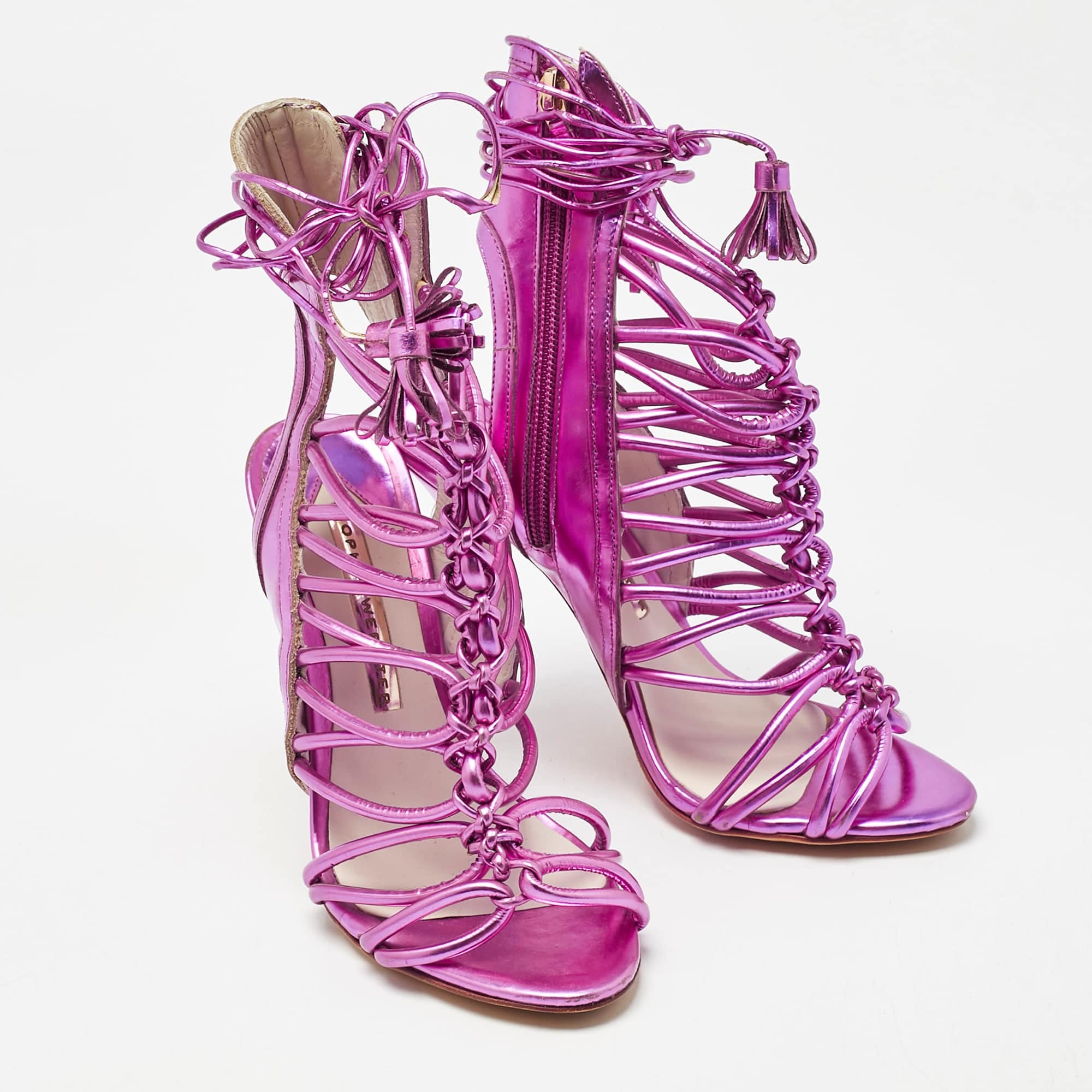Sophia Webster Metallic Purple Leather Lacey Tie Up Sandals