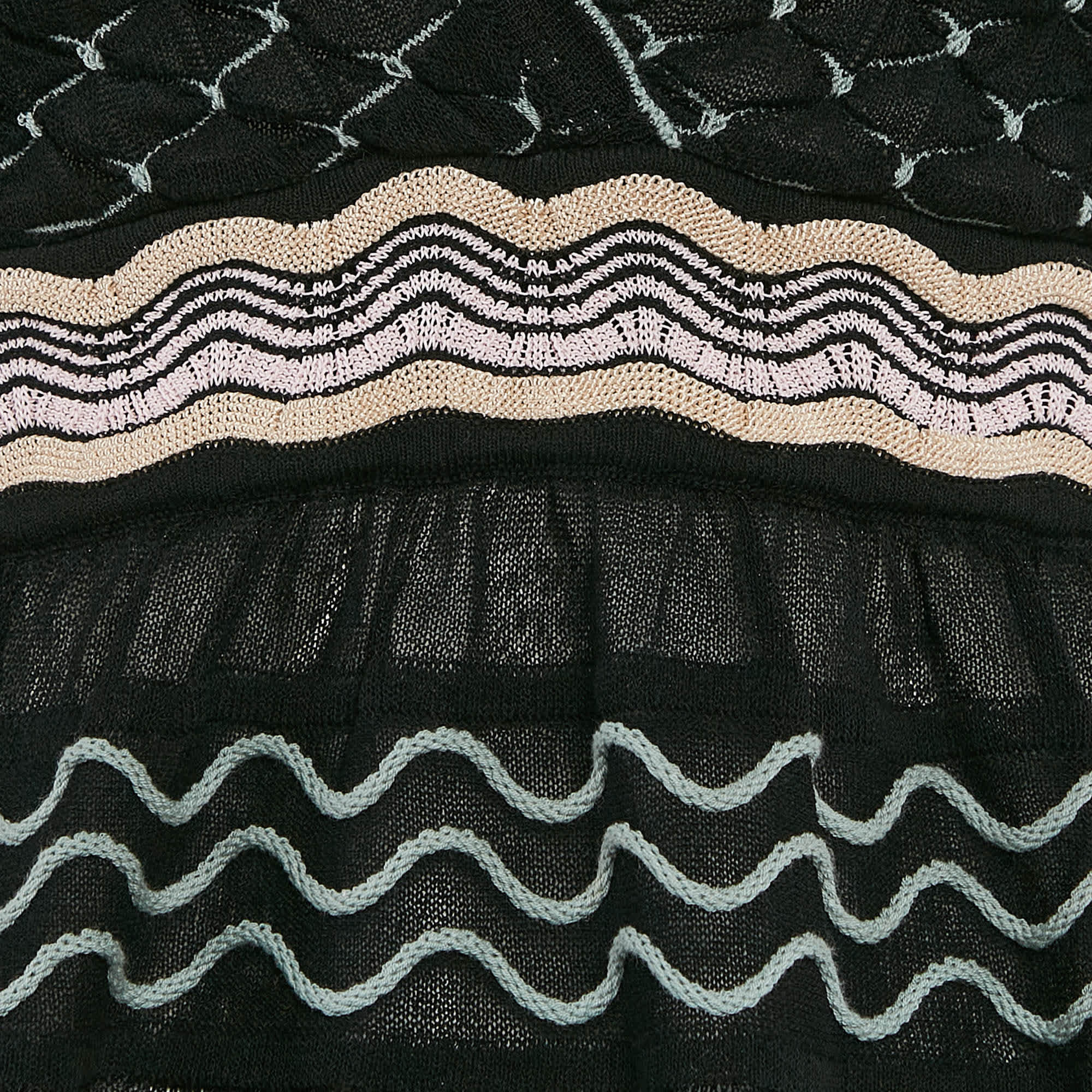 M Missoni Black Patterned Knit V - Neck Flared Top