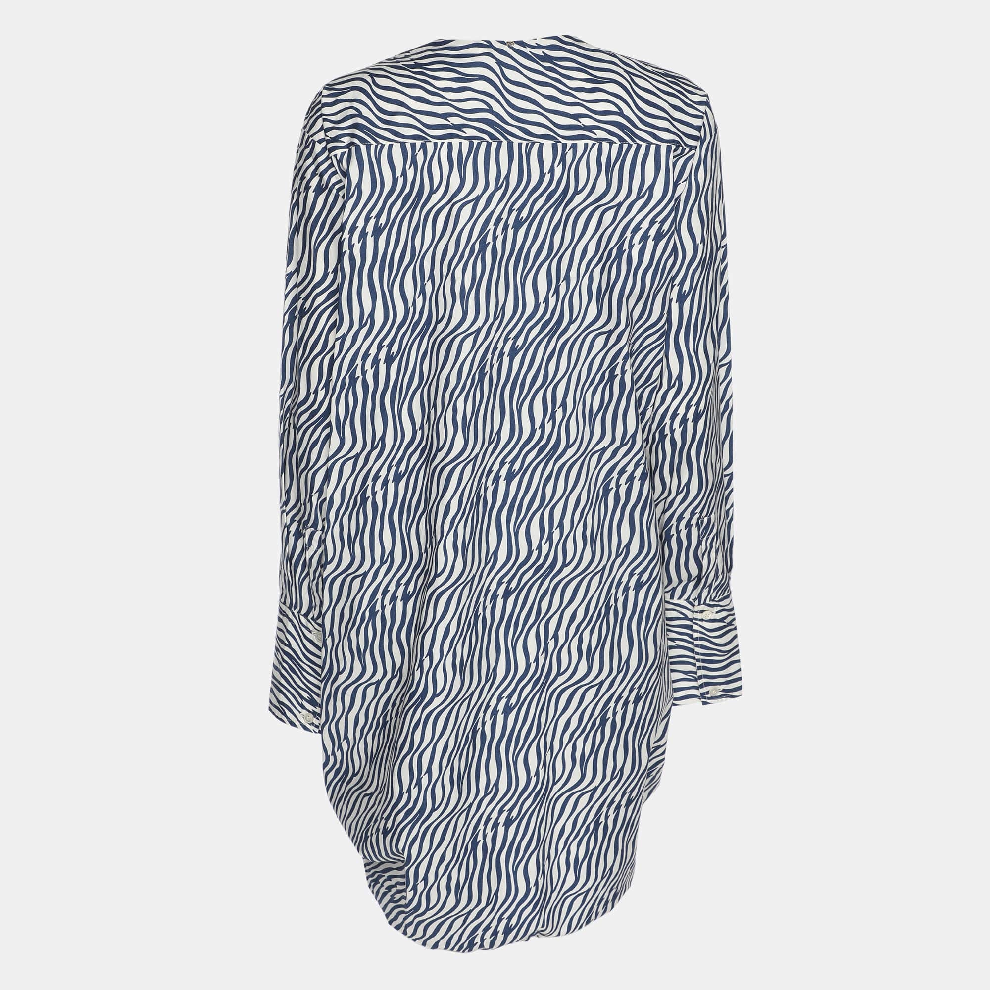 WHITE* Blue/white Animal Print Cotton Drawstring Long Sleeve Top