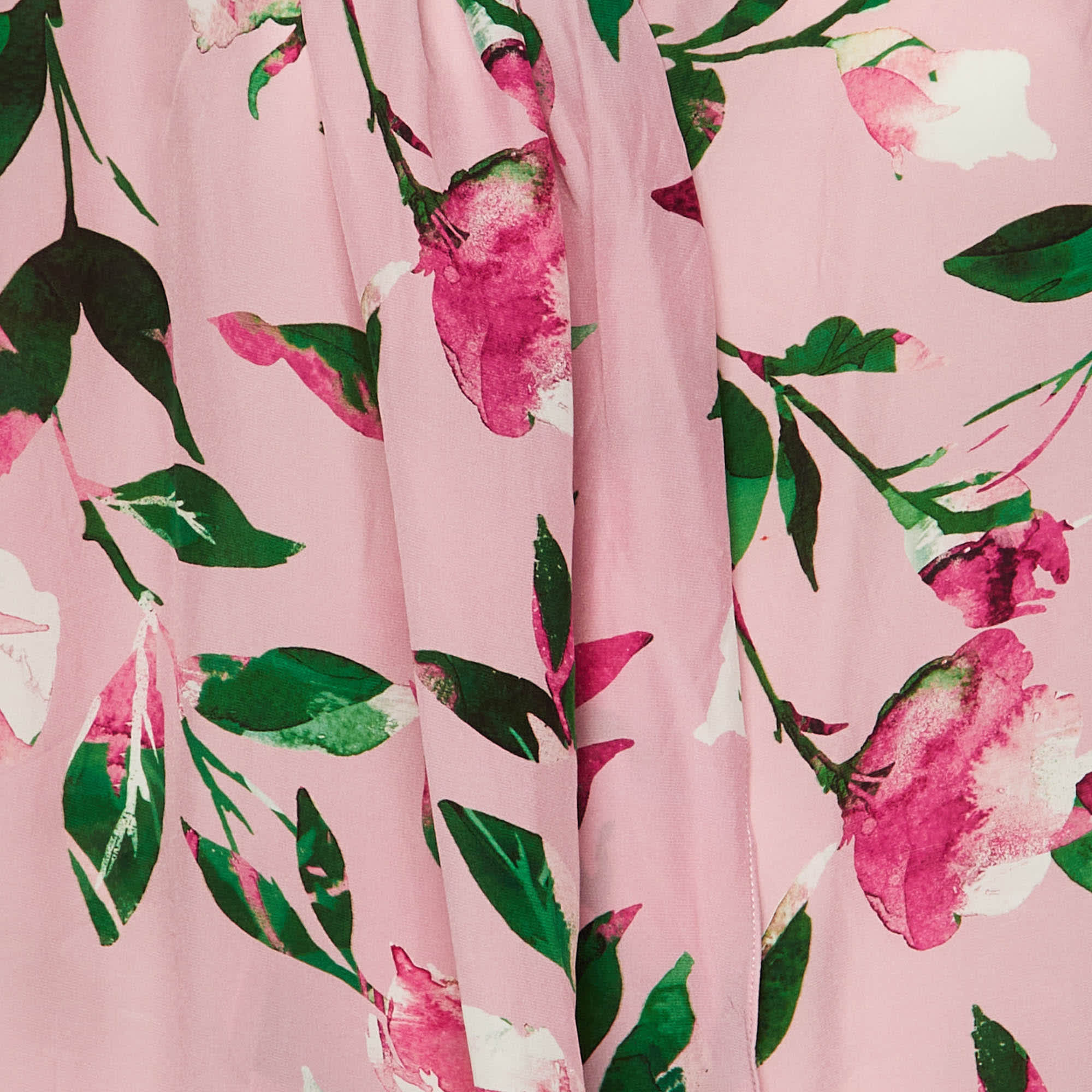 Ch Carolina Herrera Pink Floral Print Crepe & Silk Blend Wrap Around Top