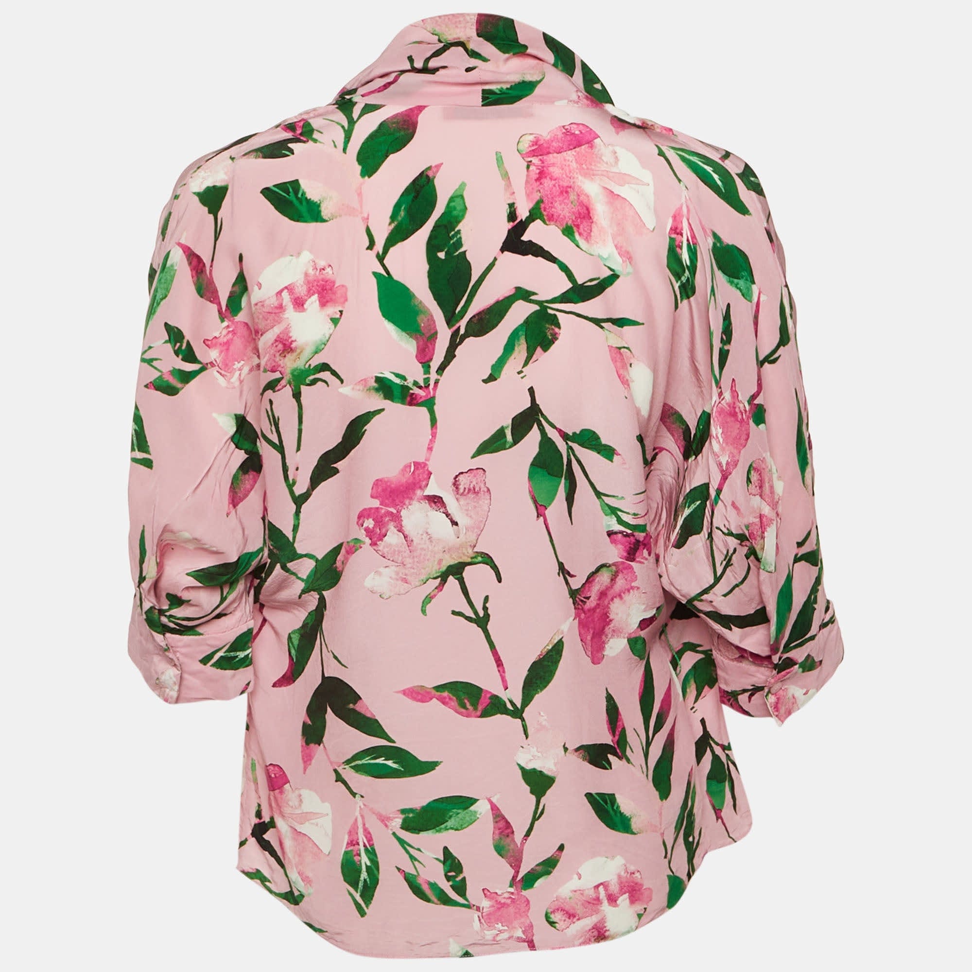 Ch Carolina Herrera Pink Floral Print Crepe & Silk Blend Wrap Around Top