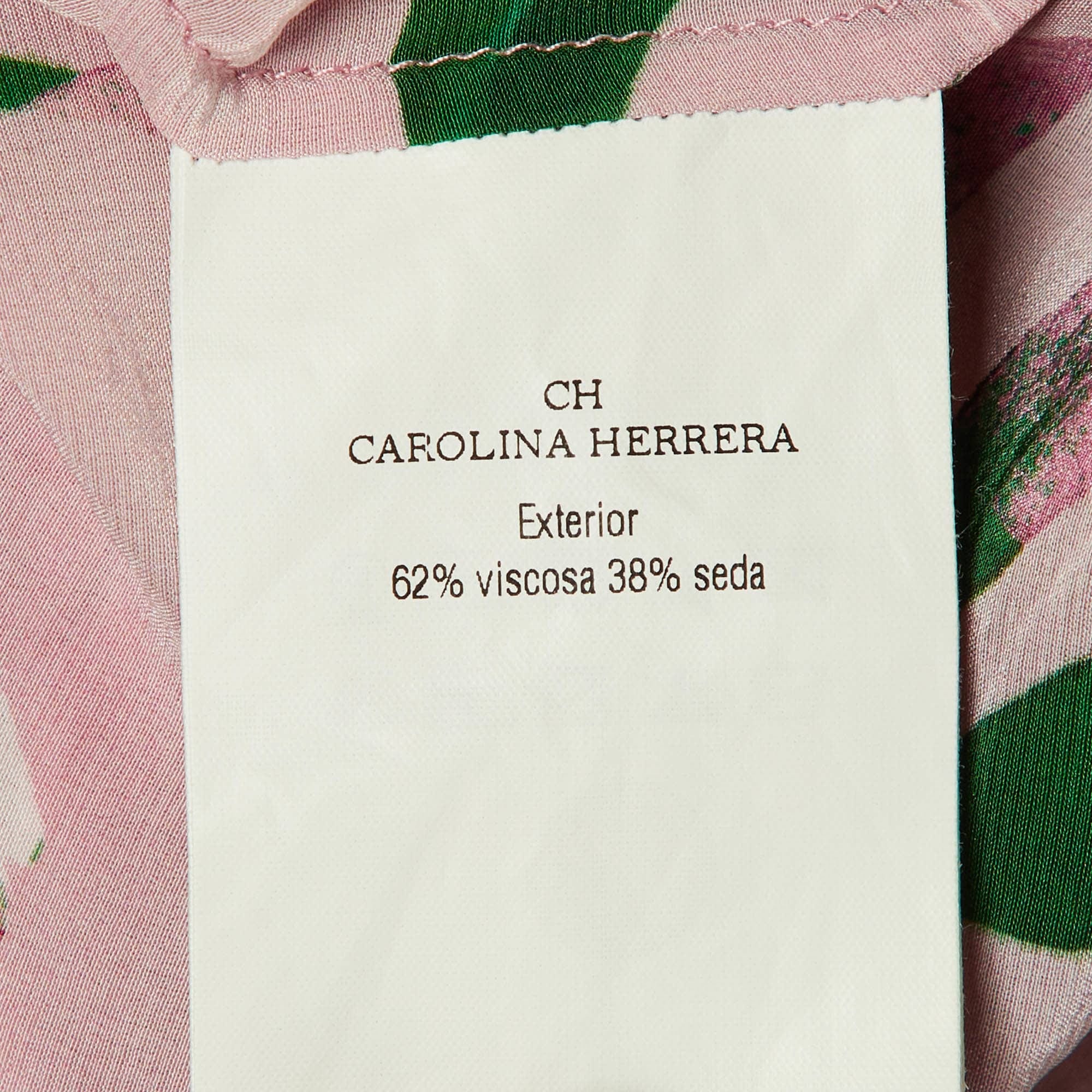 Ch Carolina Herrera Pink Floral Print Crepe & Silk Blend Wrap Around Top