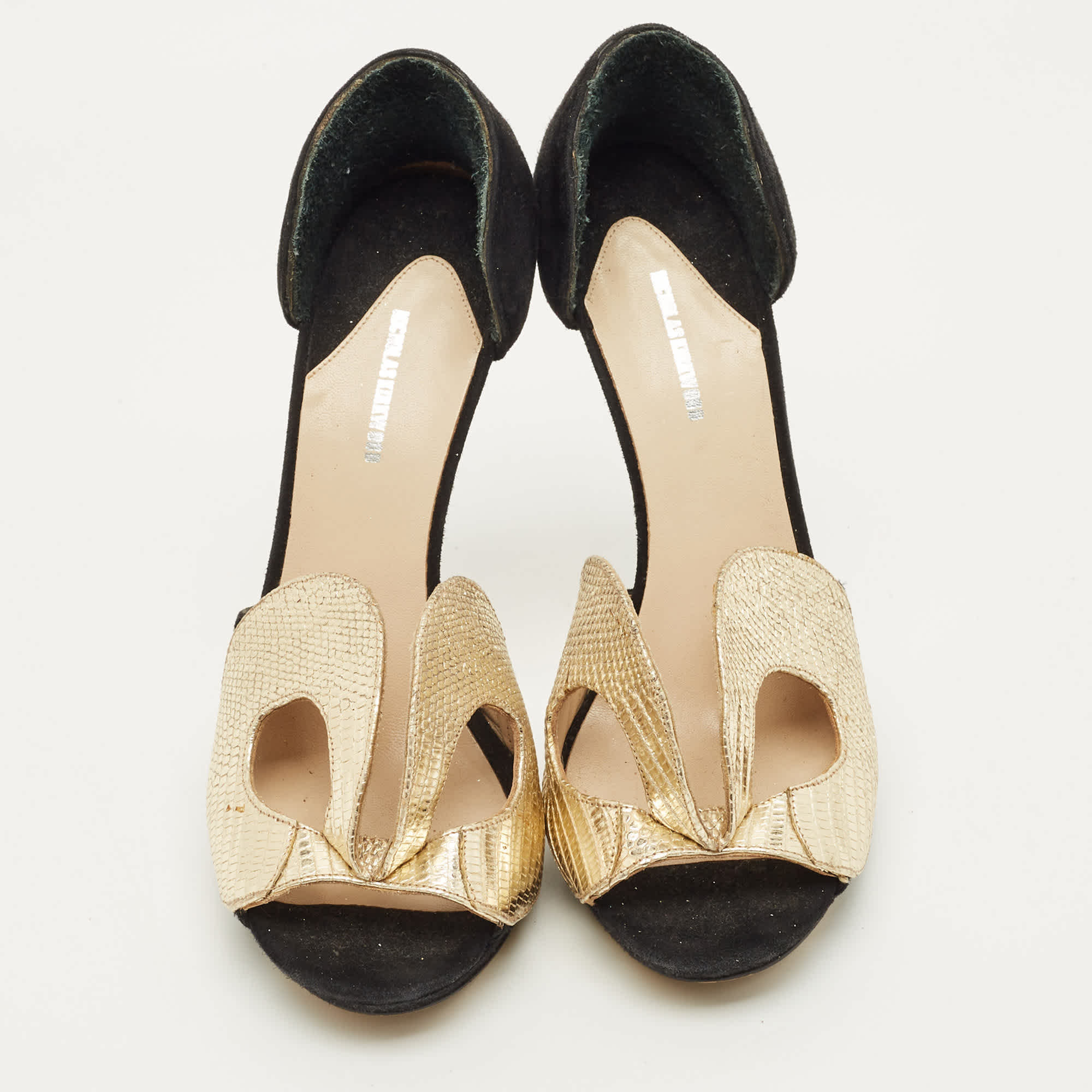 And Size 37 Black/gold Leather And Suede Platform Sandals