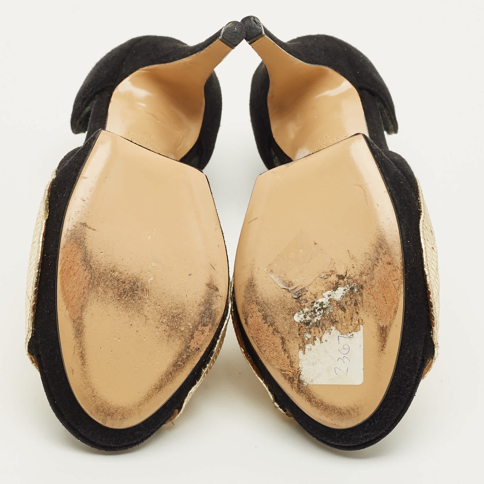 And Size 37 Black/gold Leather And Suede Platform Sandals