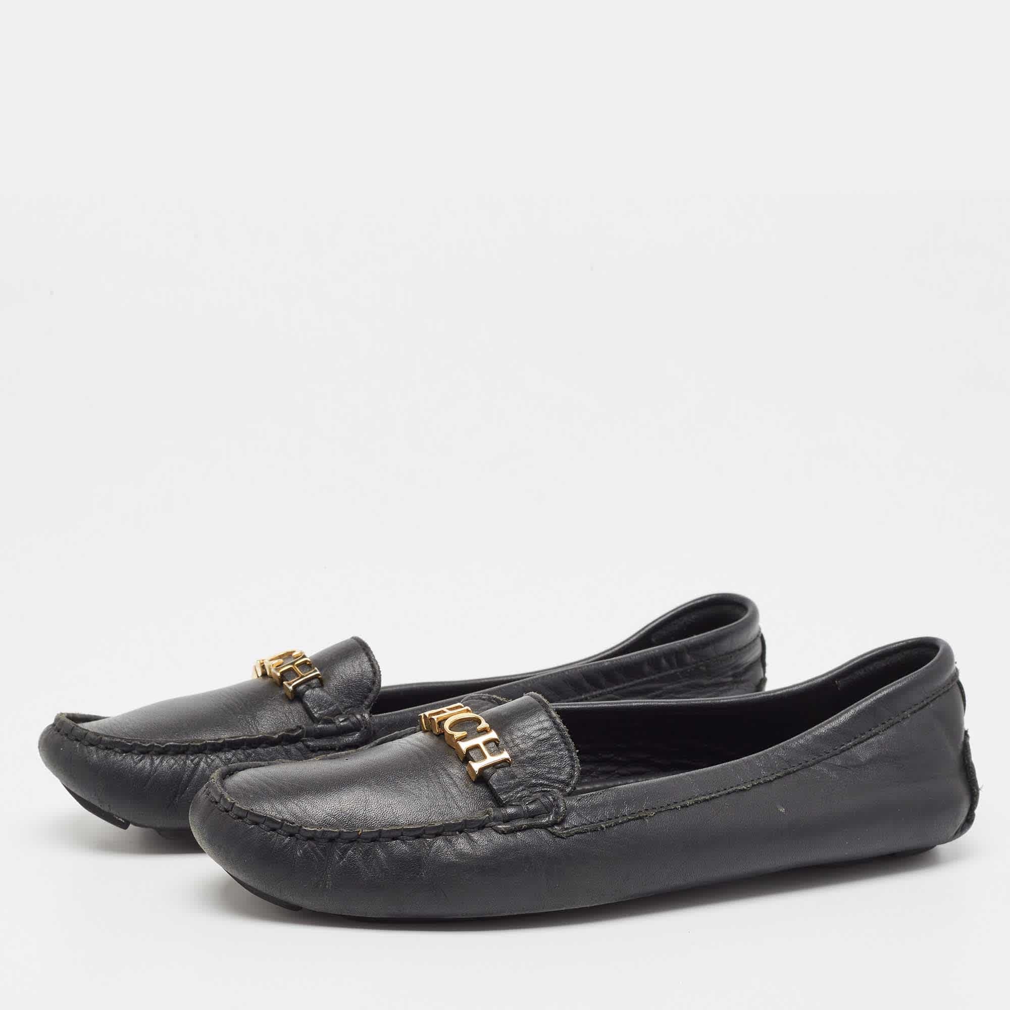 Ch Carolina Herrera Black Leather Chch Logo Loafers