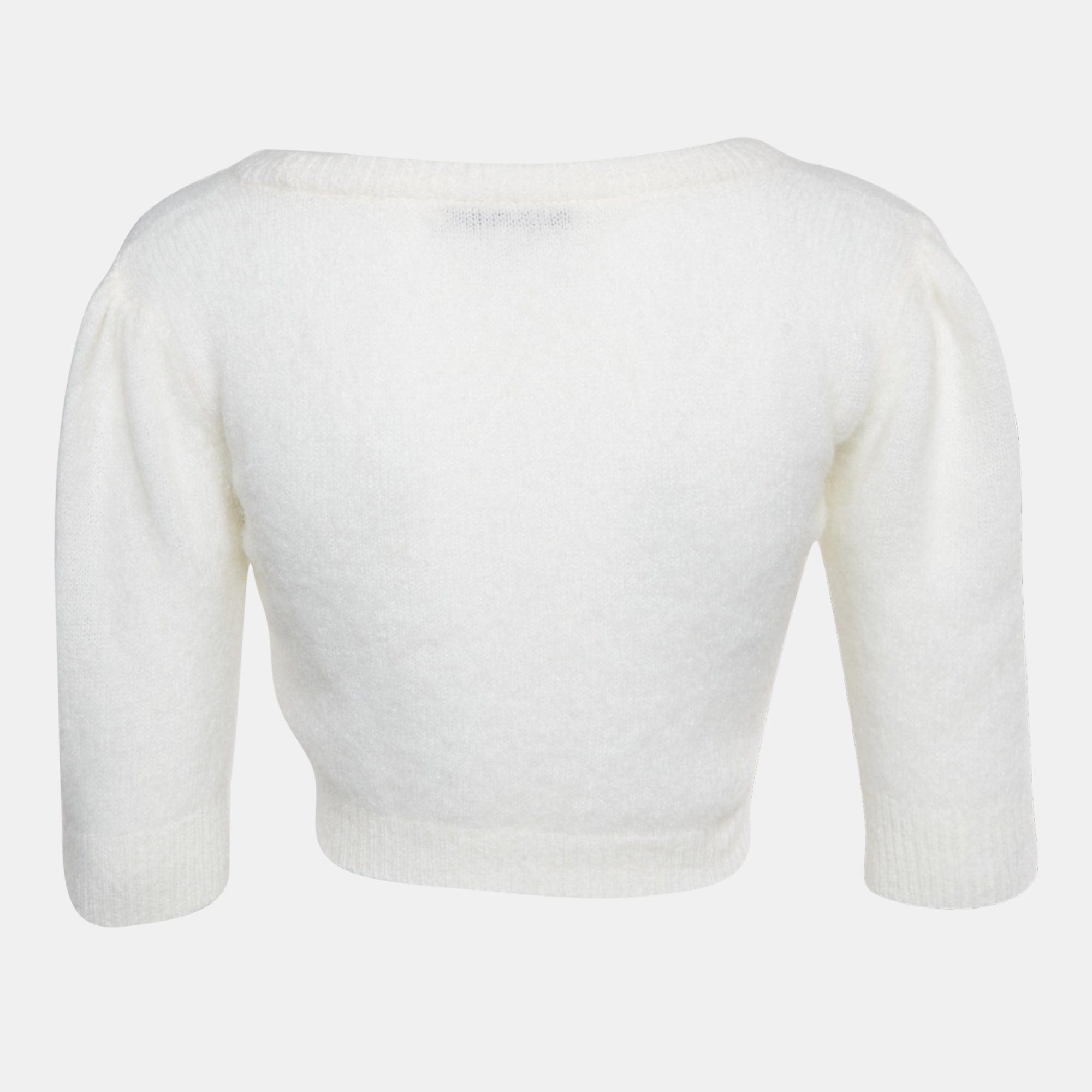 Alessandra Rich White Brushed Knit Portrait Cameo Appliqué Crop Top