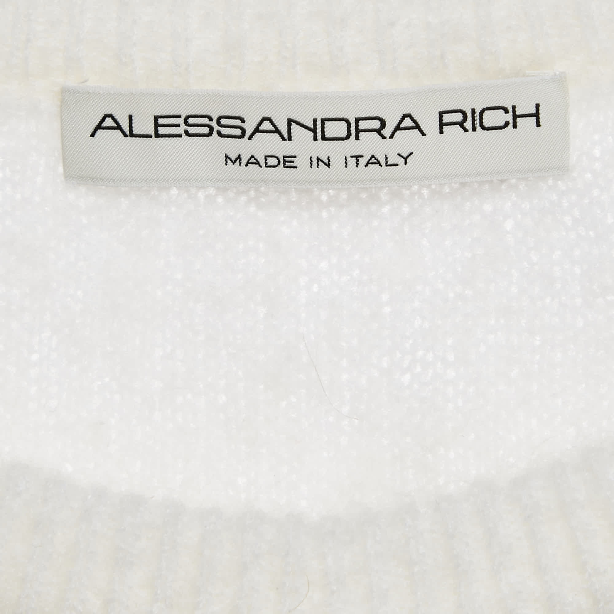 Alessandra Rich White Brushed Knit Portrait Cameo Appliqué Crop Top
