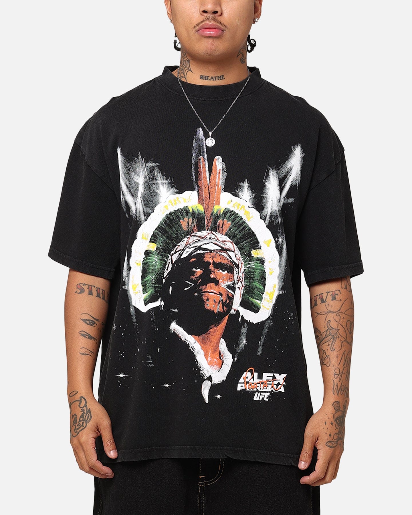 Vintage UFC By Culture Kings Alex Pereira Big Face Vintage T - Shirt Black Acidwash