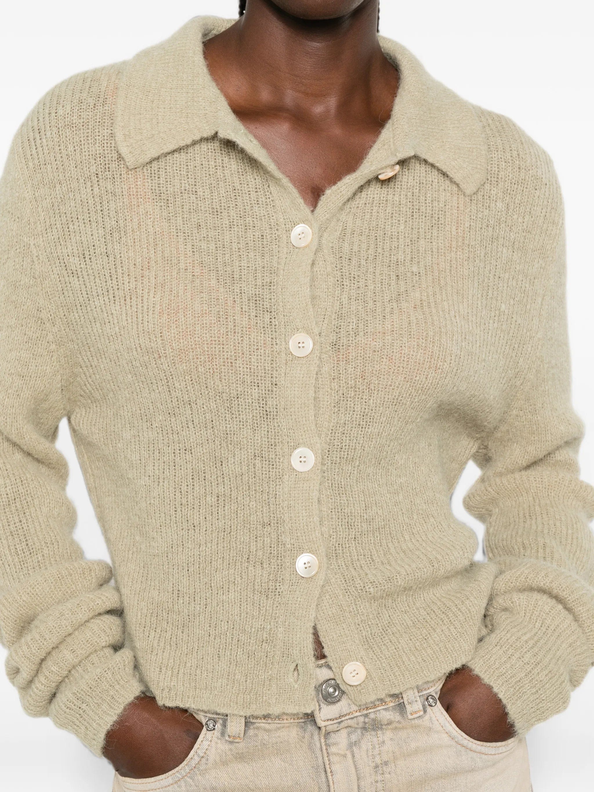 OUR Legacy fuzzy - knit collared cardigan