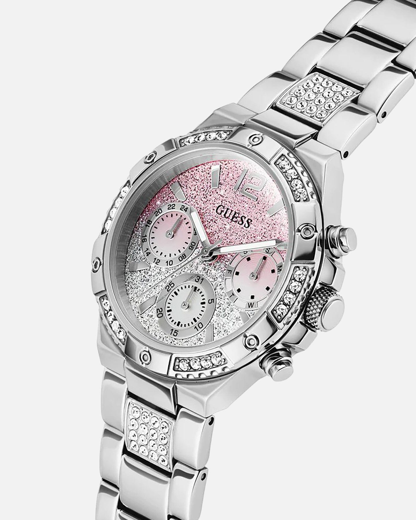 GUESS Mainline Harlow Pink Silver Bracelet Watch Silver