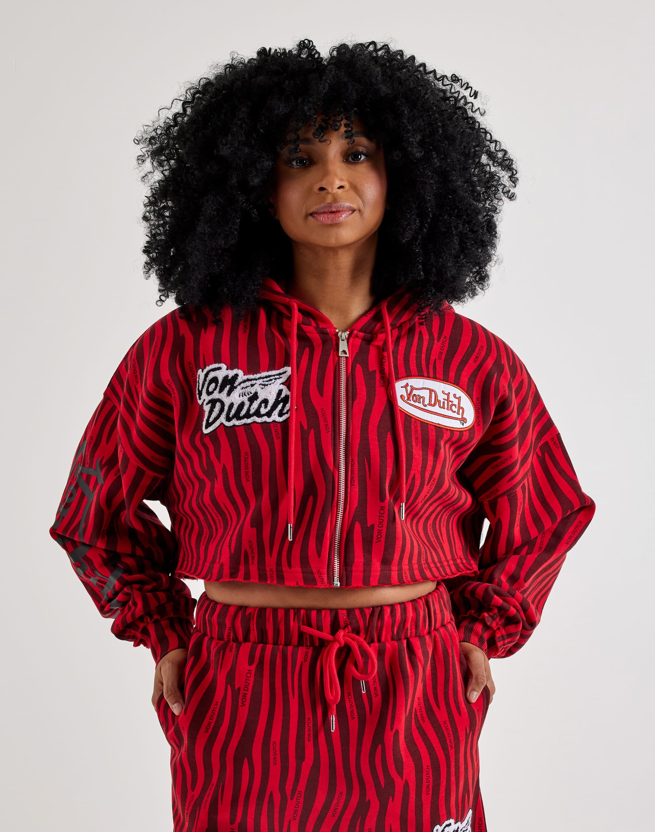 Von Dutch Raw Edge Full - Zip Fleece Hoodie