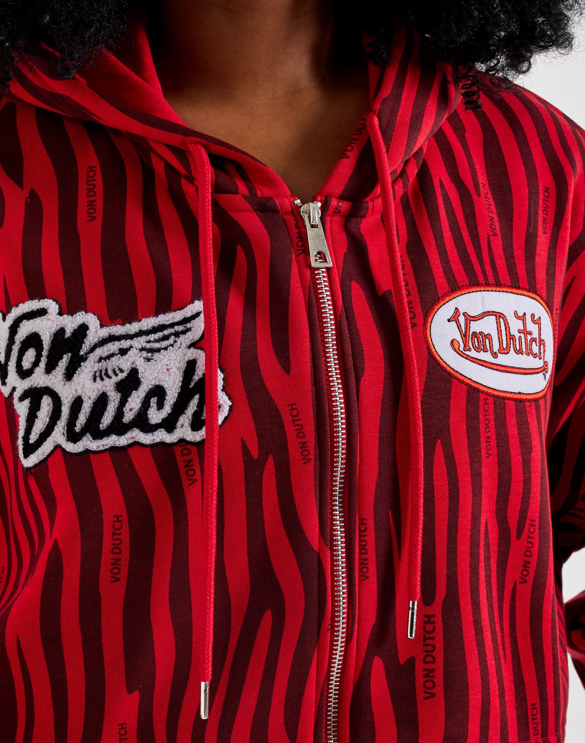 Von Dutch Raw Edge Full - Zip Fleece Hoodie