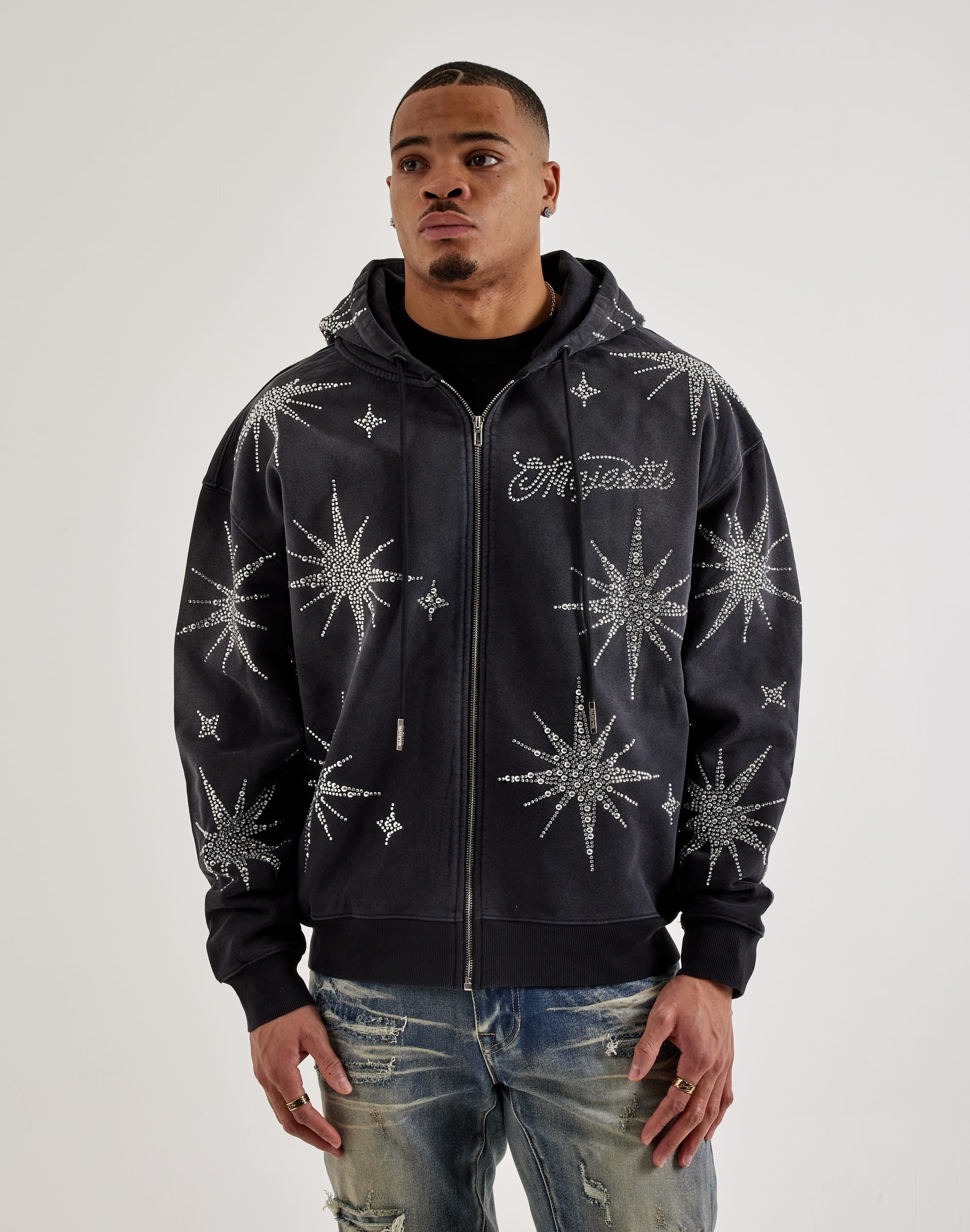 Majestik Star Full - Zip Rhinestone Fleece Hoodie