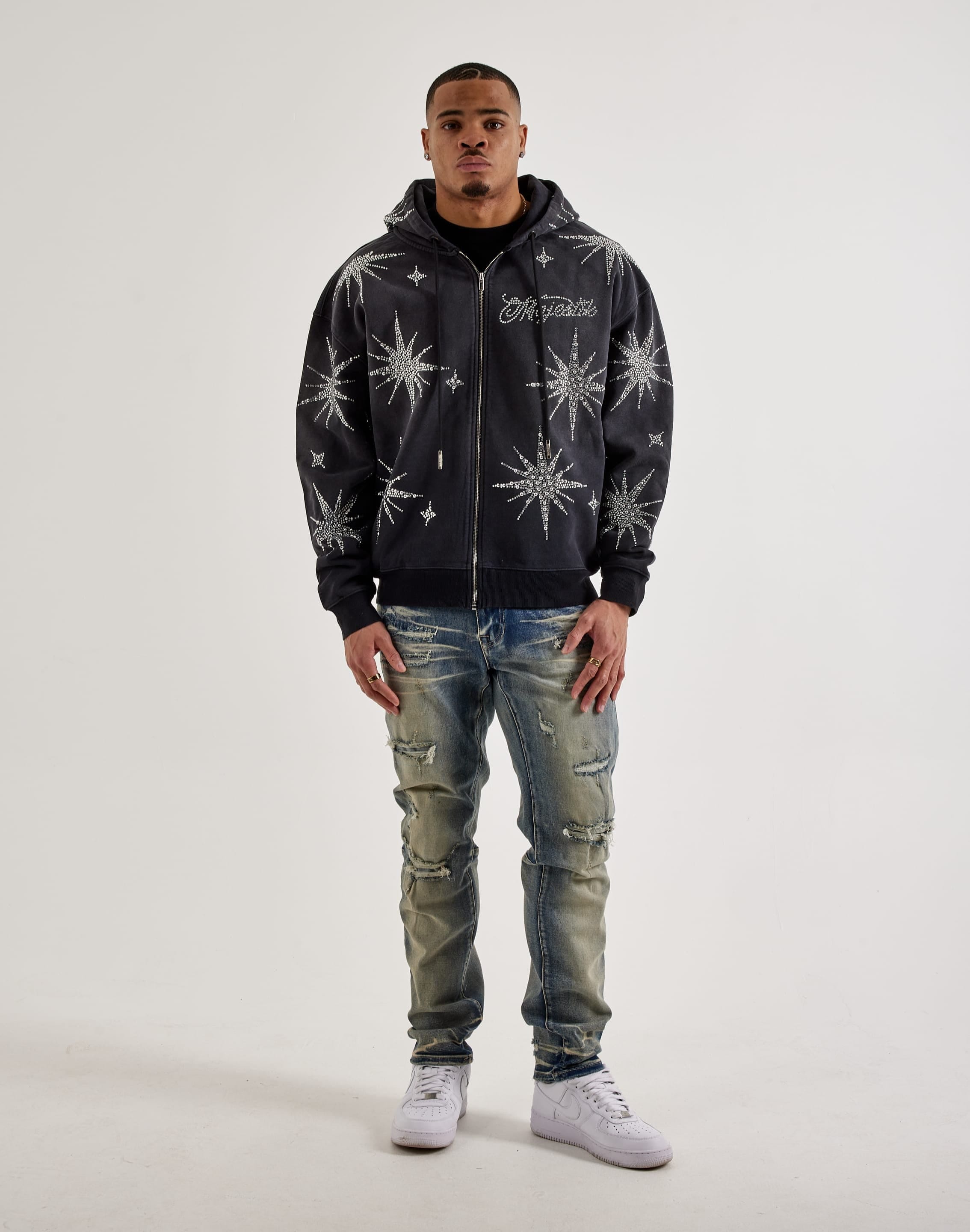 Majestik Star Full - Zip Rhinestone Fleece Hoodie