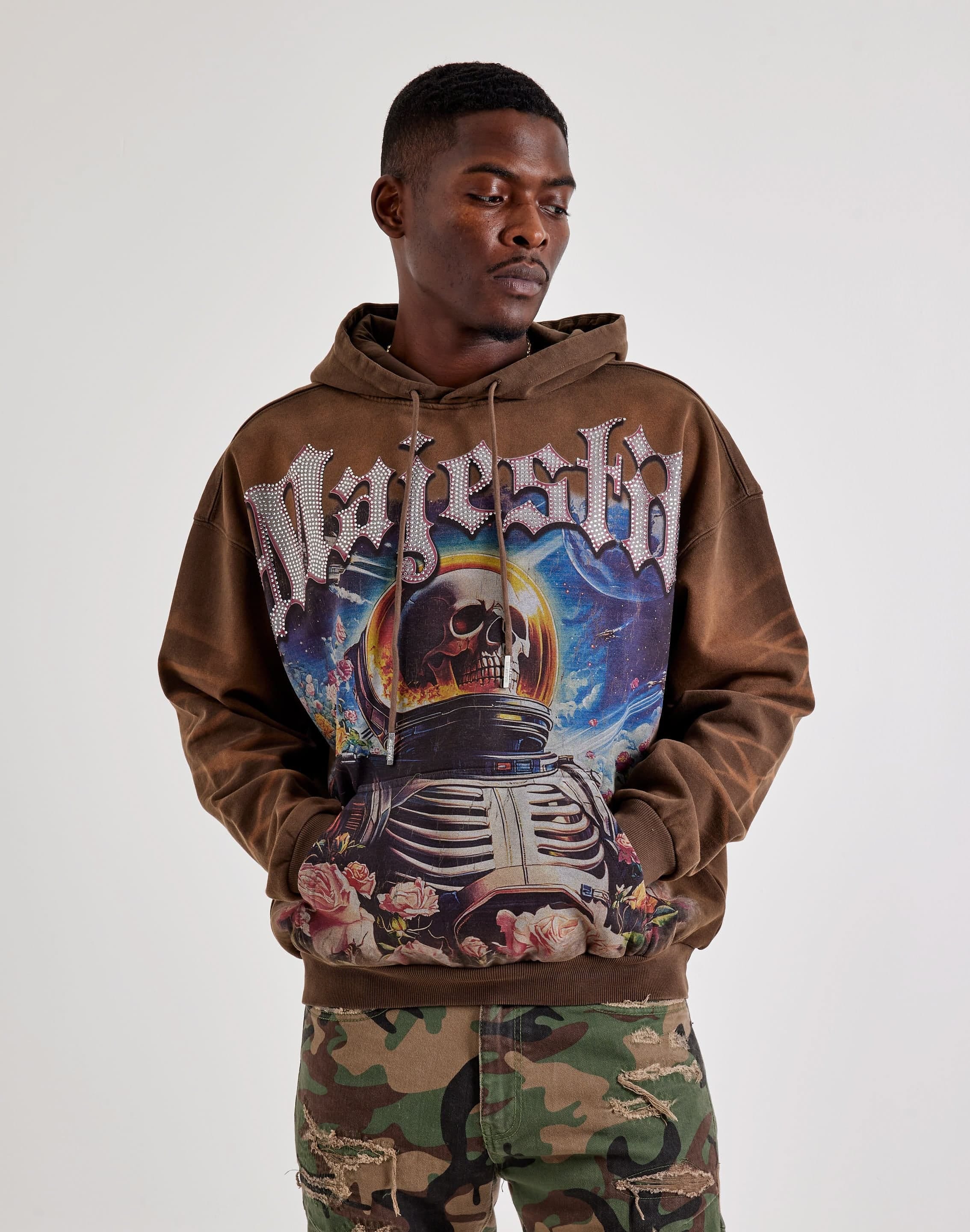 Majestik Moon Man Graphic Rhinestone Hoodie