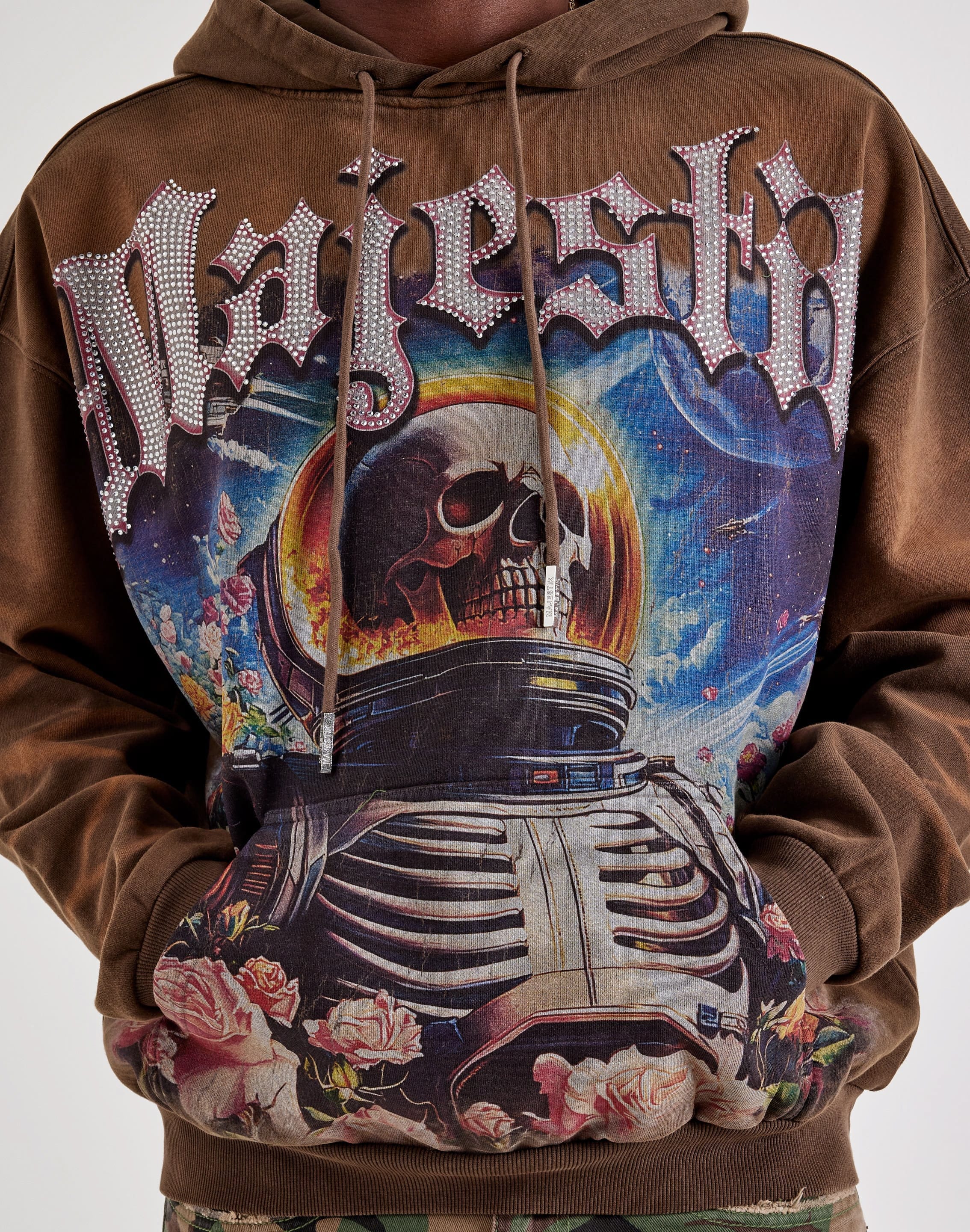 Majestik Moon Man Graphic Rhinestone Hoodie