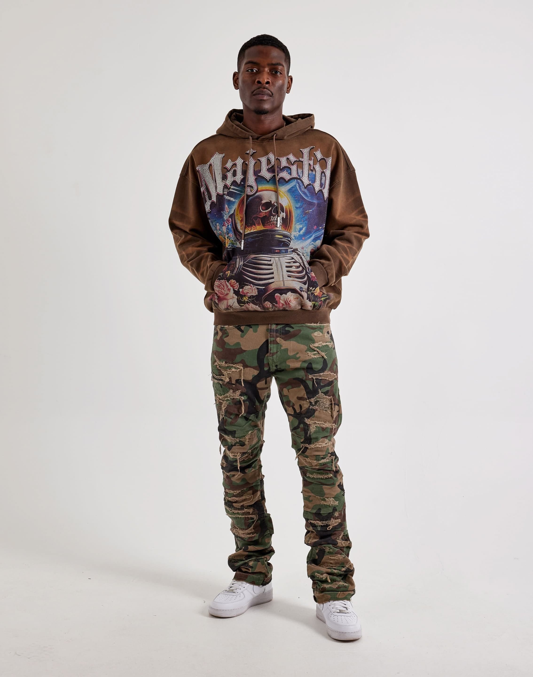 Majestik Moon Man Graphic Rhinestone Hoodie