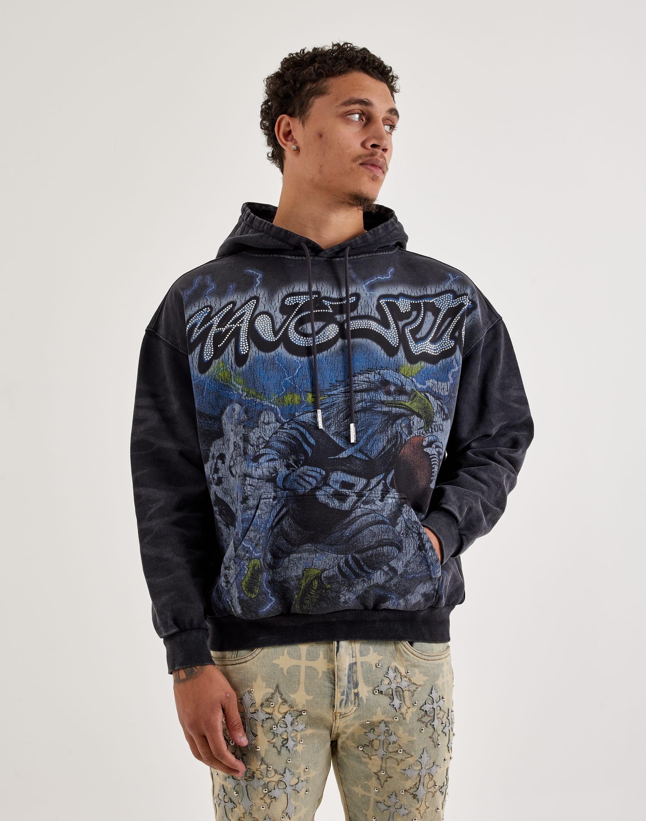 Majestik Eagle 8 Rhinestone Fleece Pullover Hoodie