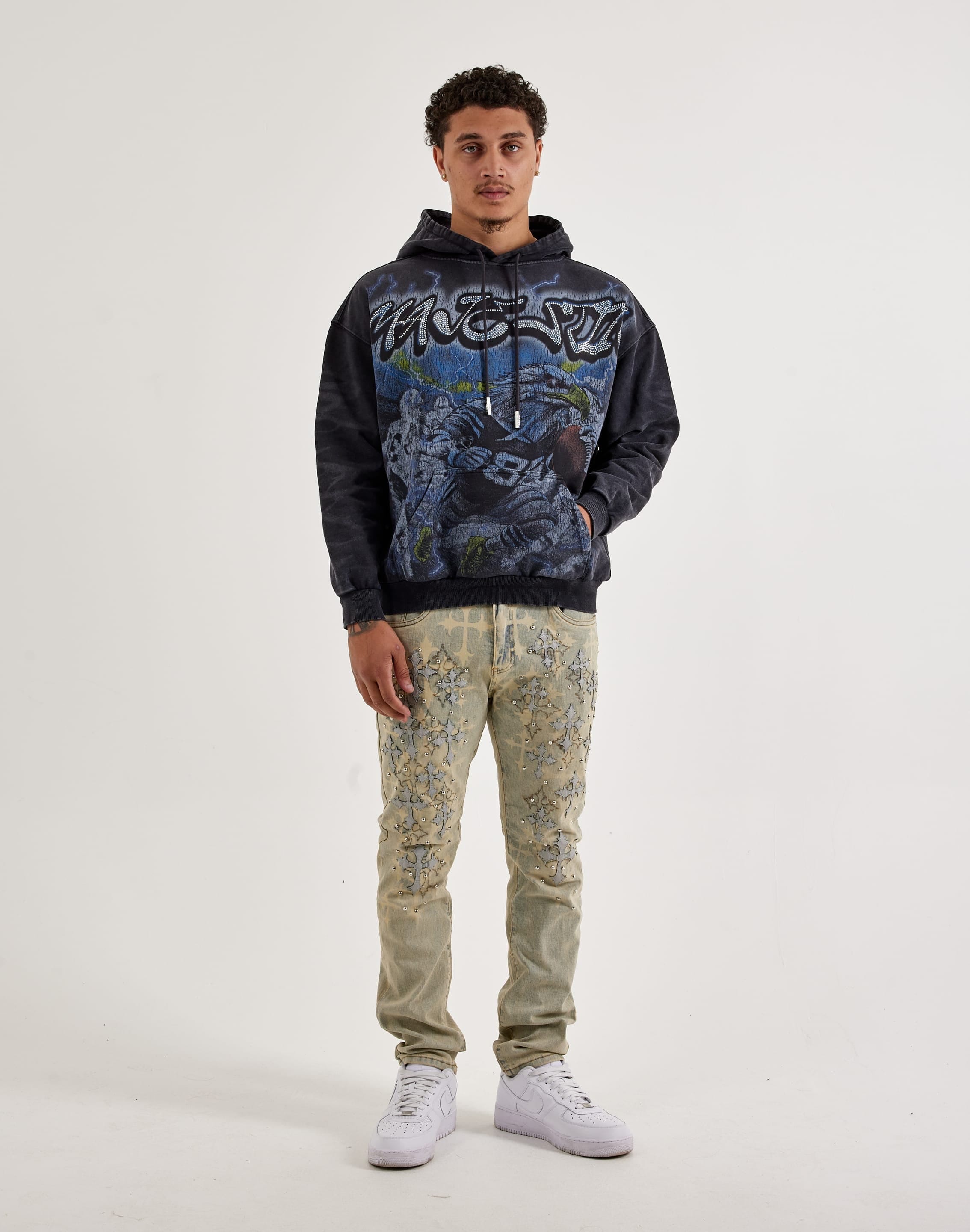 Majestik Eagle 8 Rhinestone Fleece Pullover Hoodie