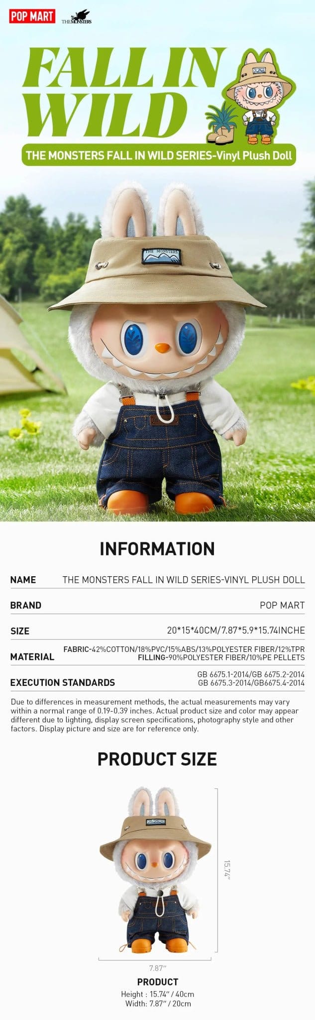 Popmart THE MONSTERS FALL IN WILD SERIES - Vinyl Plush Doll - 100% Authentic