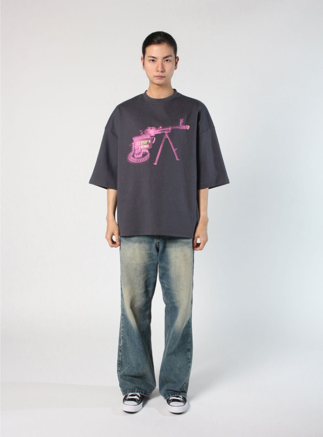 Tee Library T-Shirt Library Cupid Oversize T - Shirt Grey Charcoal