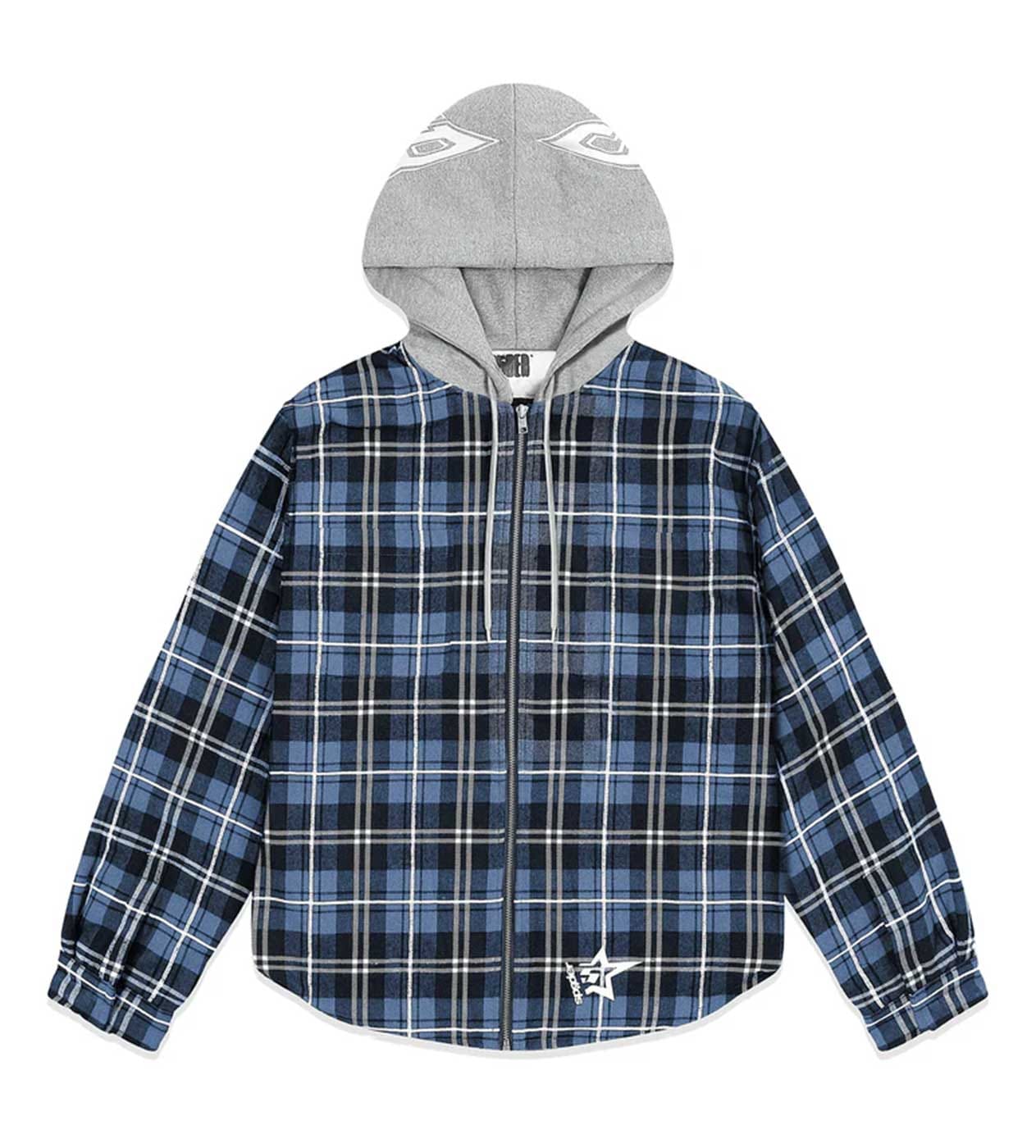 Sp5der Worldwide Sp5der Hooded Flannel Zip Up Blue