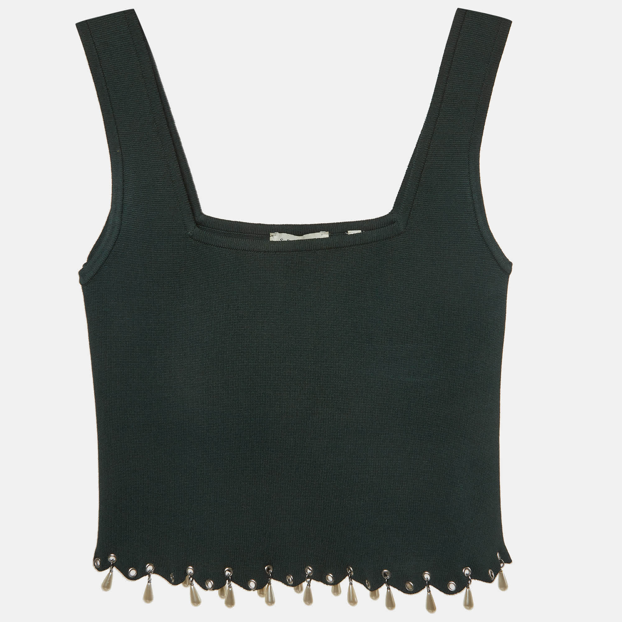 Sandro Green Jersey Knit Embellished Cropped Top