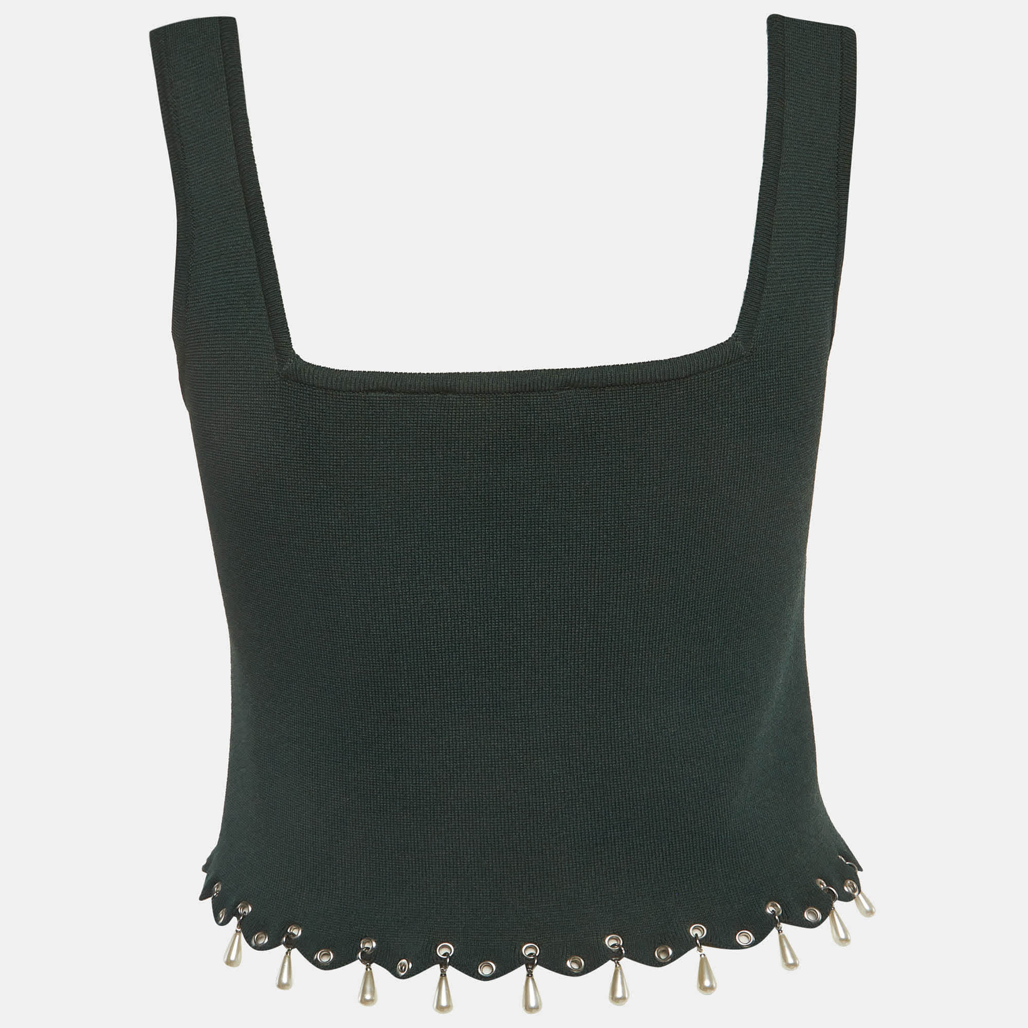 Sandro Green Jersey Knit Embellished Cropped Top