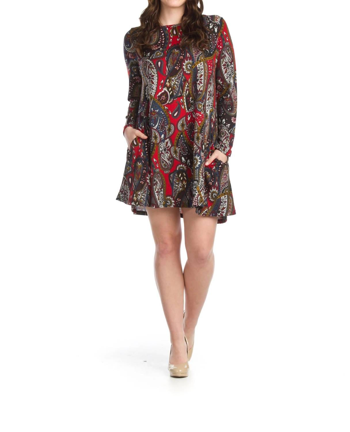 Knit Paisley Knit A - Line Sweater Dress In Multi