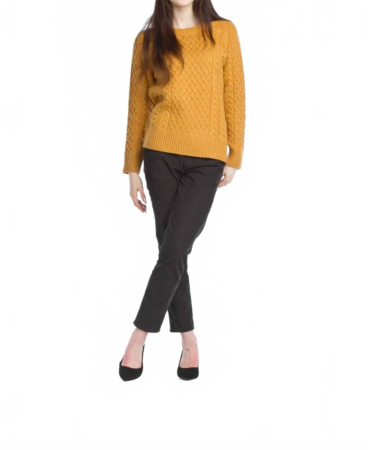Knit Cable Knit Sweater In Mustard