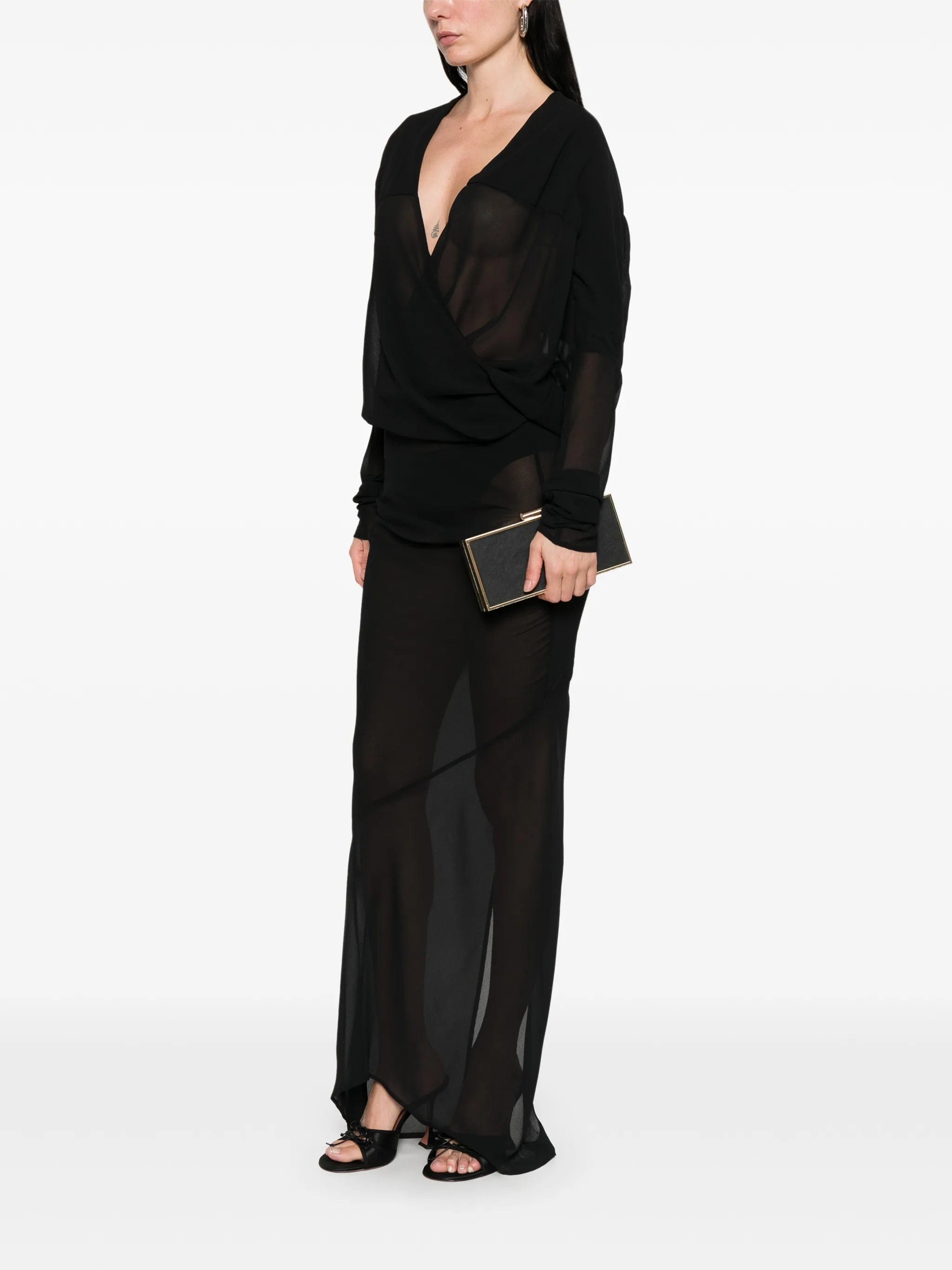 Entire Studios sheer - panel V - neck maxi wrap dress
