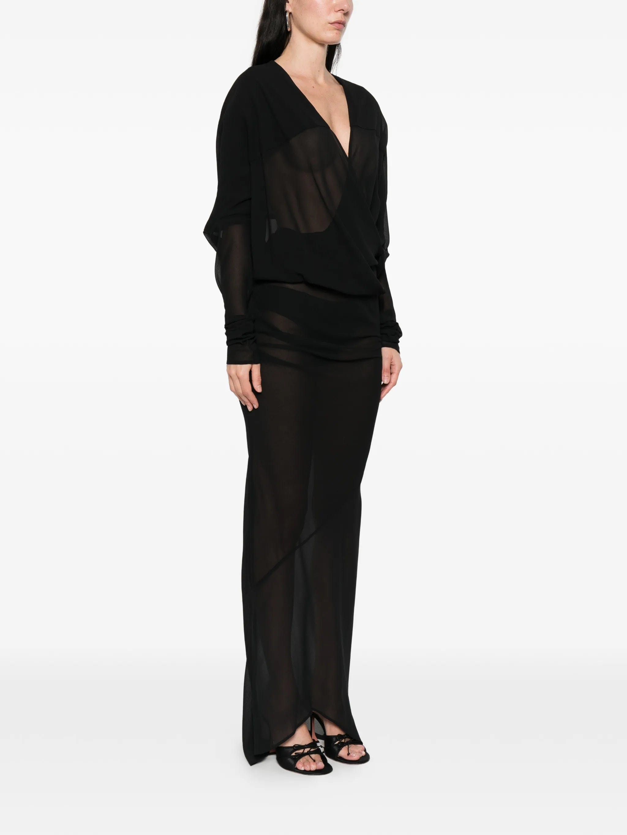 Entire Studios sheer - panel V - neck maxi wrap dress